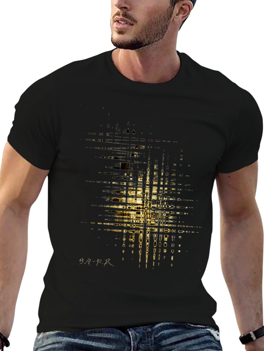 Abstract Gold Pattern Mens Black T-Shirt