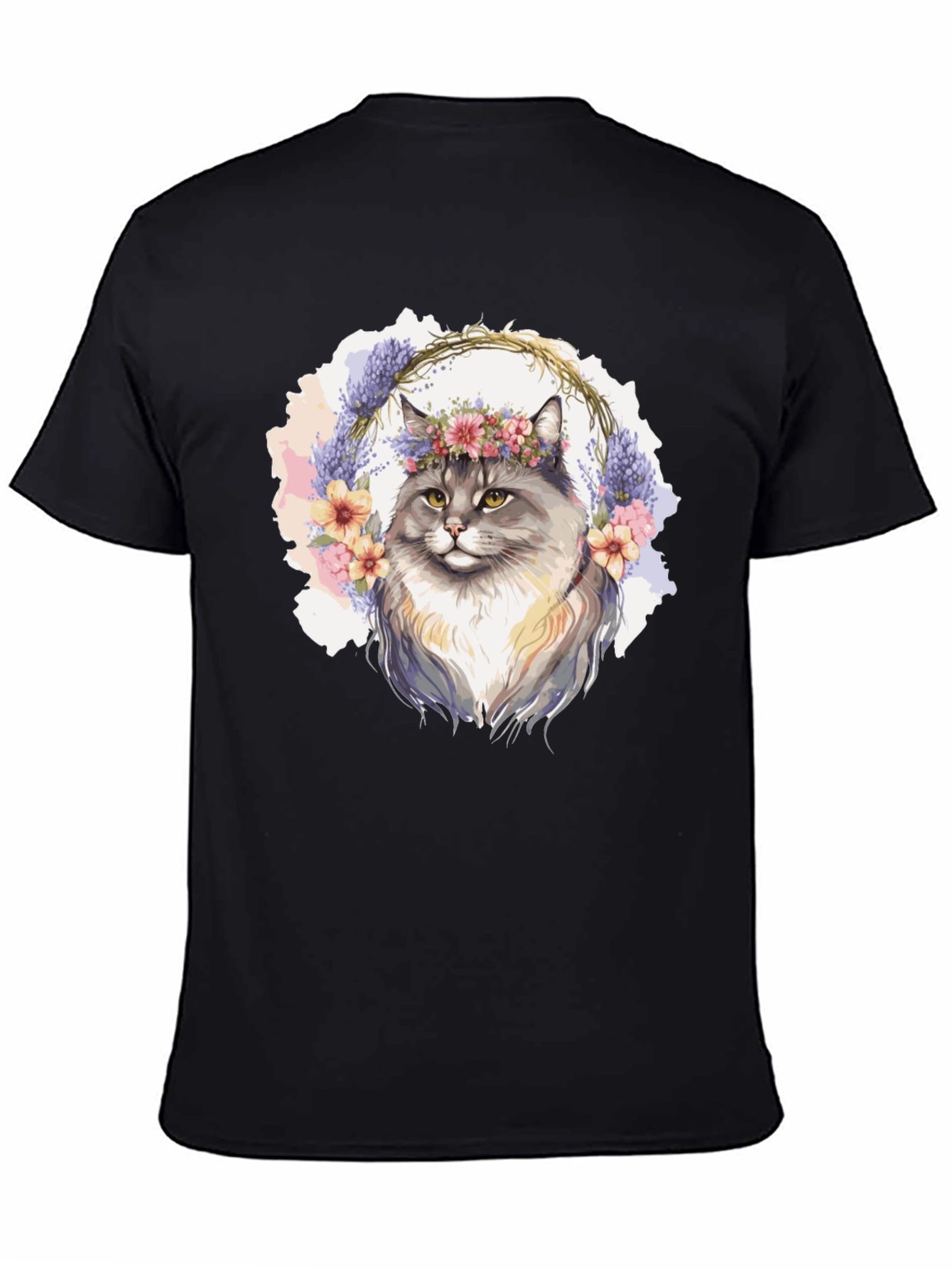Floral Crown Cat T-Shirt - Unisex Black Tee