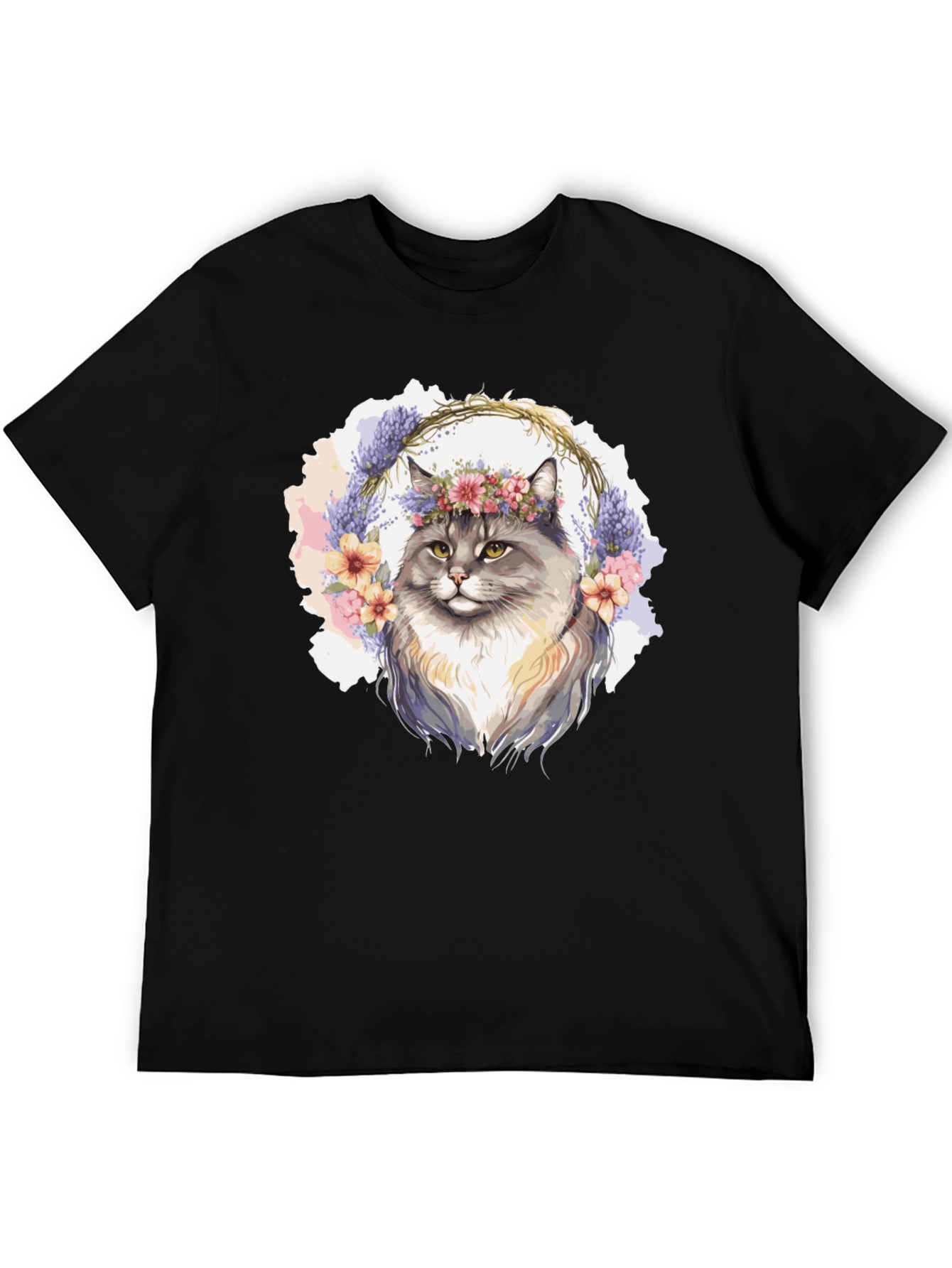 Floral Crown Cat T-Shirt - Unisex Black Tee