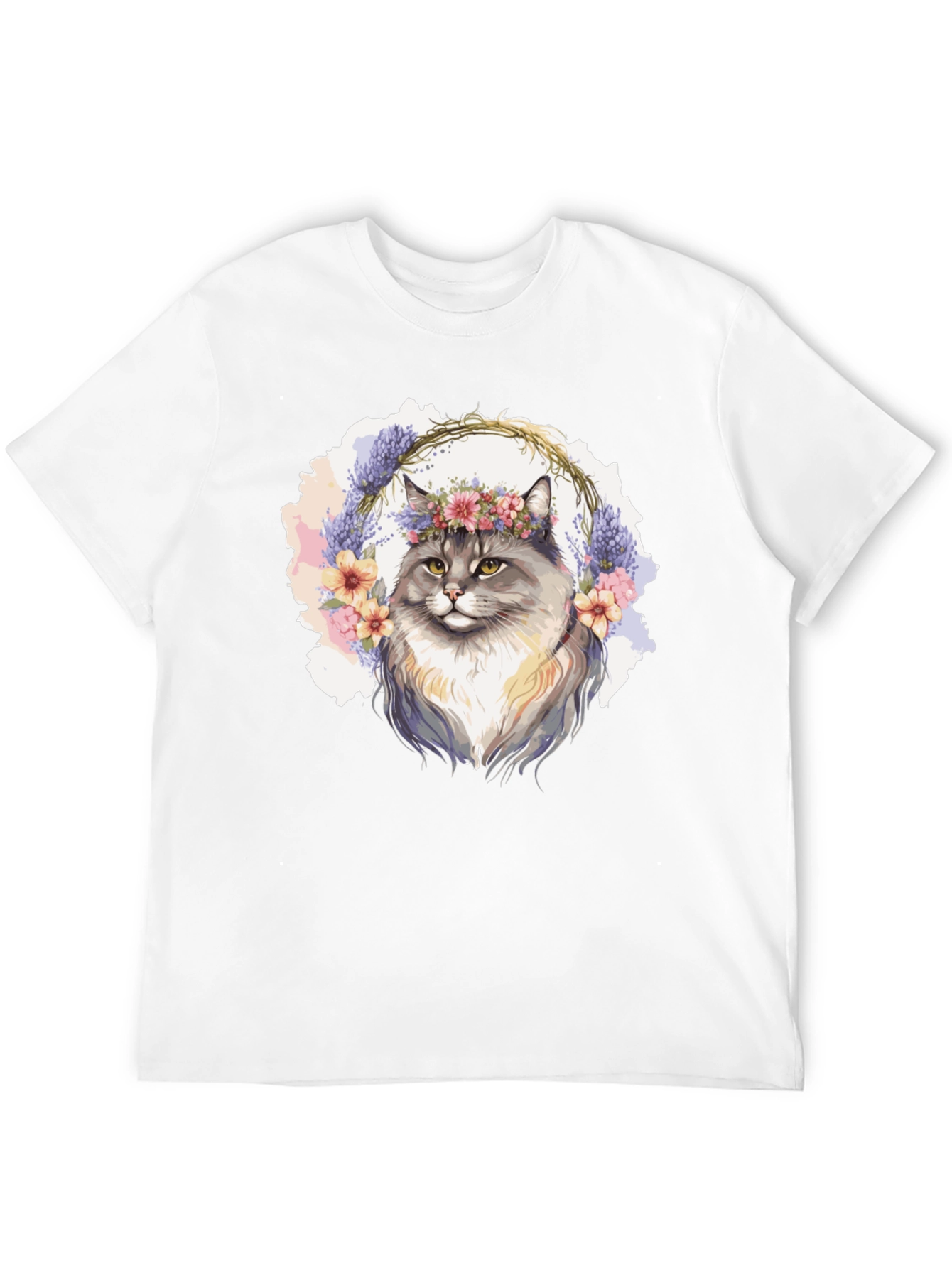 Floral Crown Cat T-Shirt - Unisex Black Tee