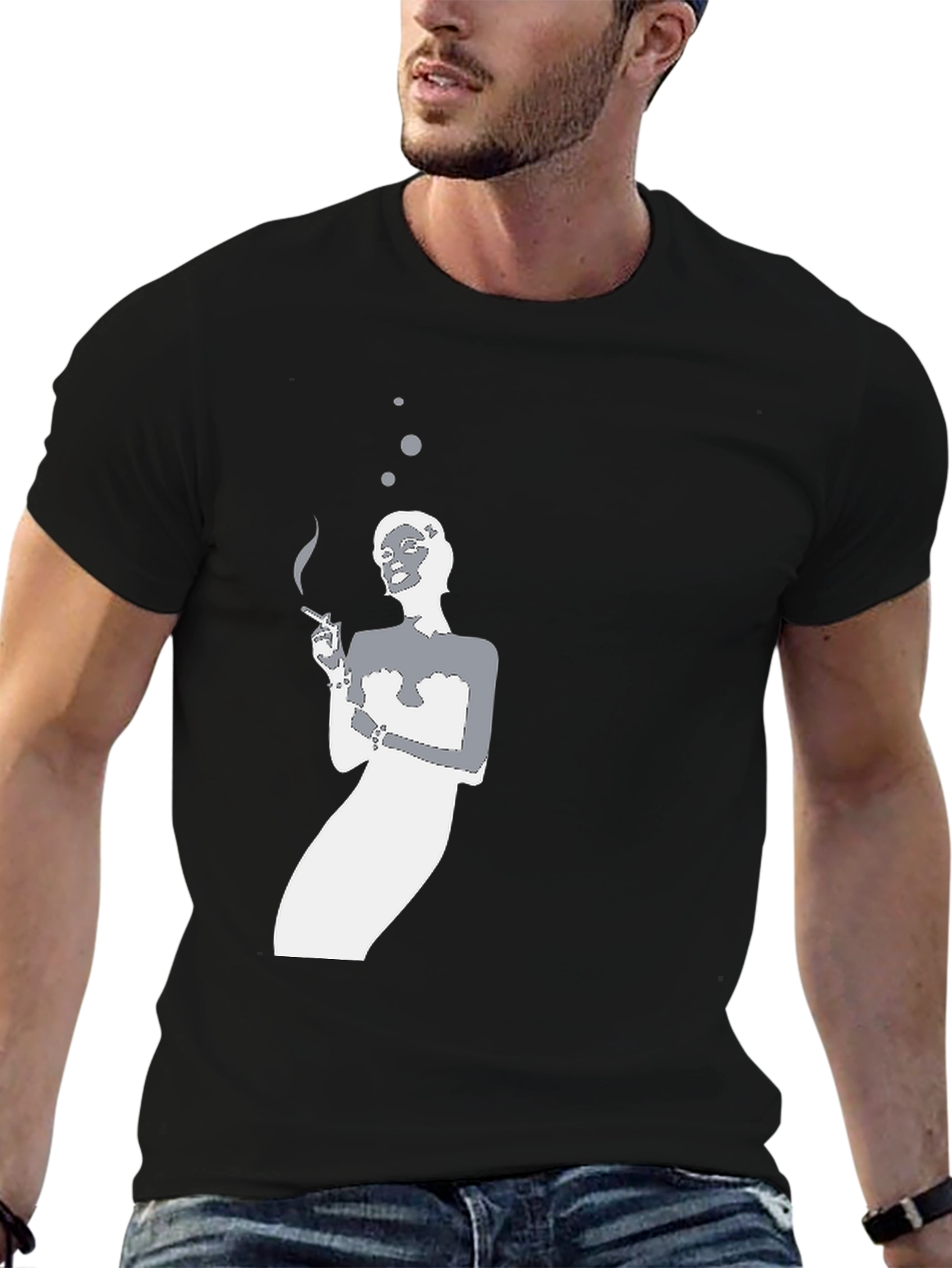 Smoking Silhouette Graphic Tee - Black Cotton T-Shirt