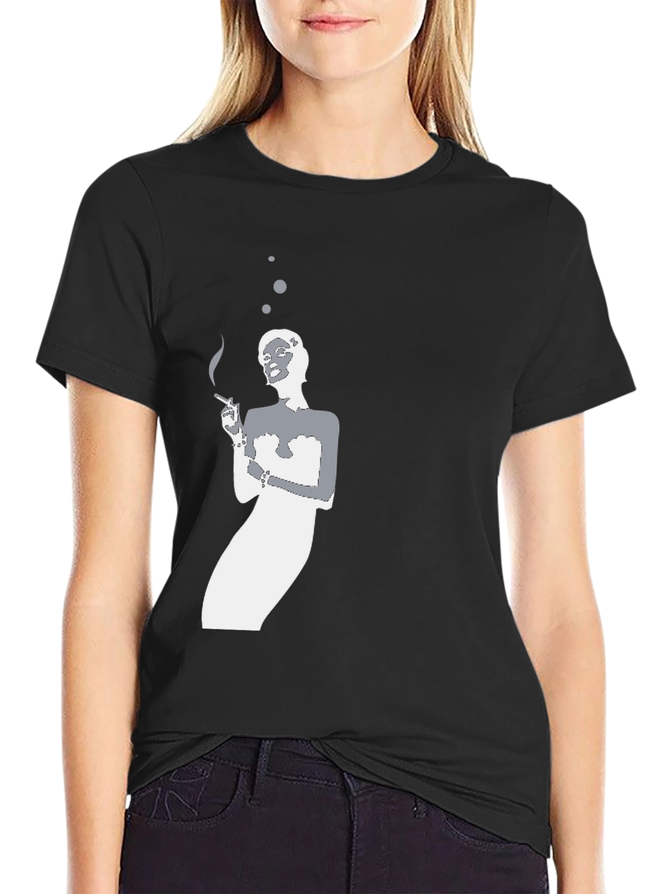 Smoking Silhouette Graphic Tee - Black Cotton T-Shirt