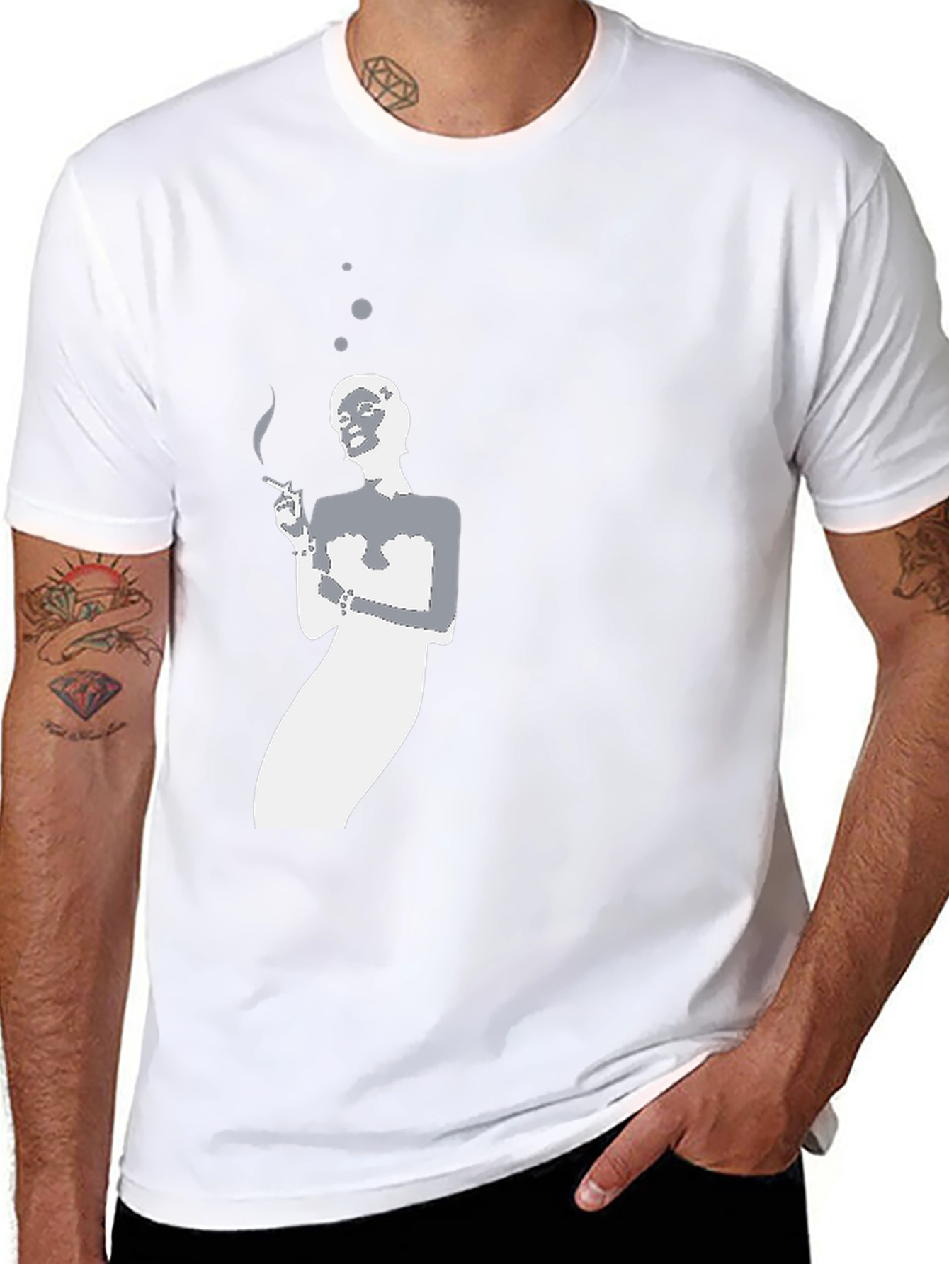 Smoking Silhouette Graphic Tee - Black Cotton T-Shirt