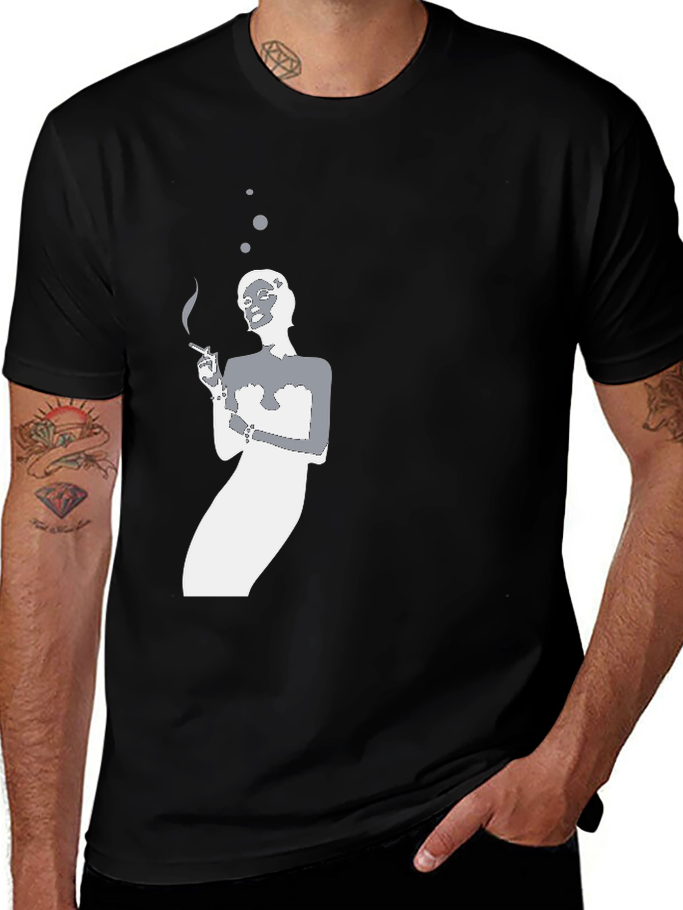 Smoking Silhouette Graphic Tee - Black Cotton T-Shirt