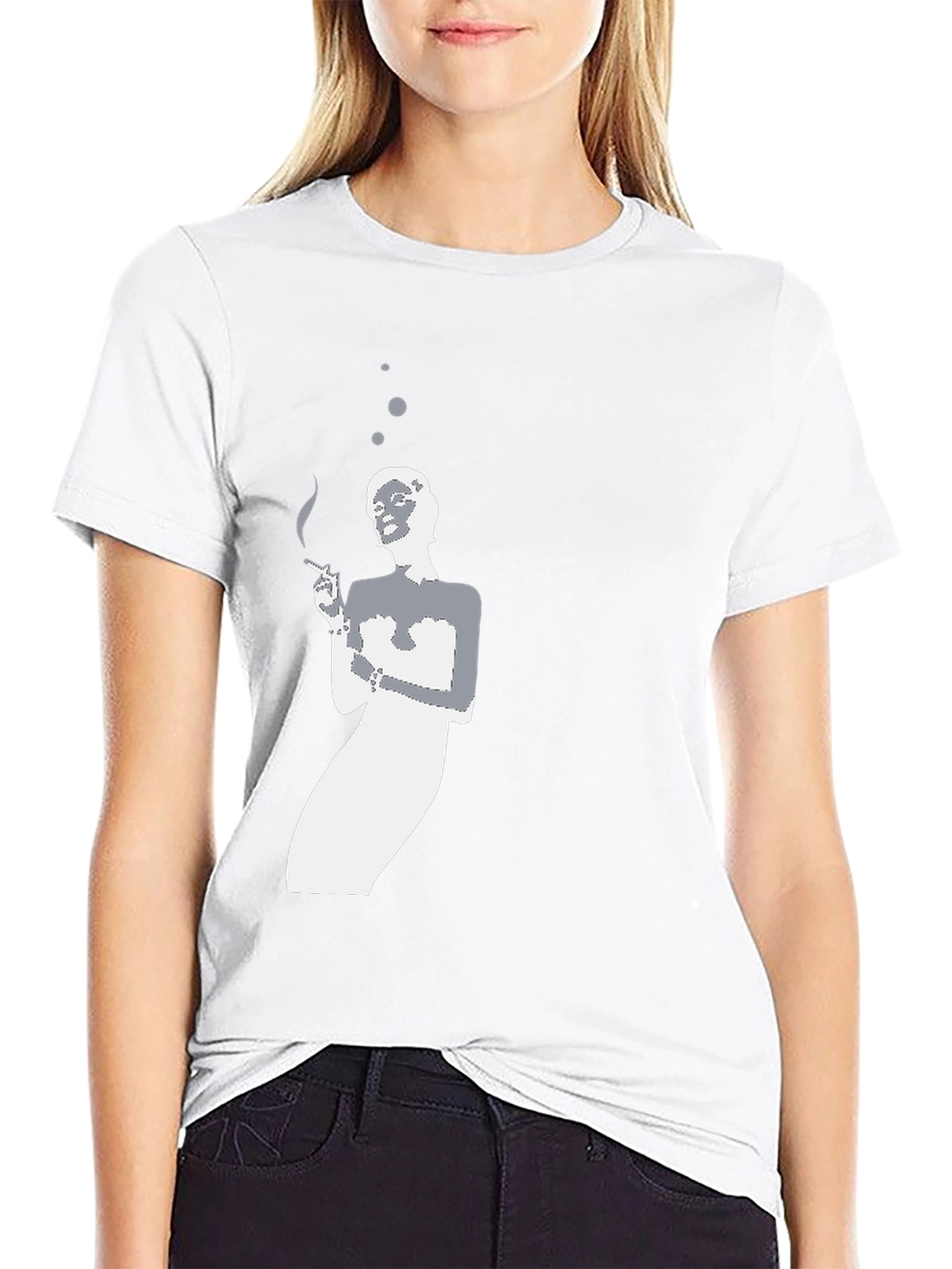 Smoking Silhouette Graphic Tee - Black Cotton T-Shirt
