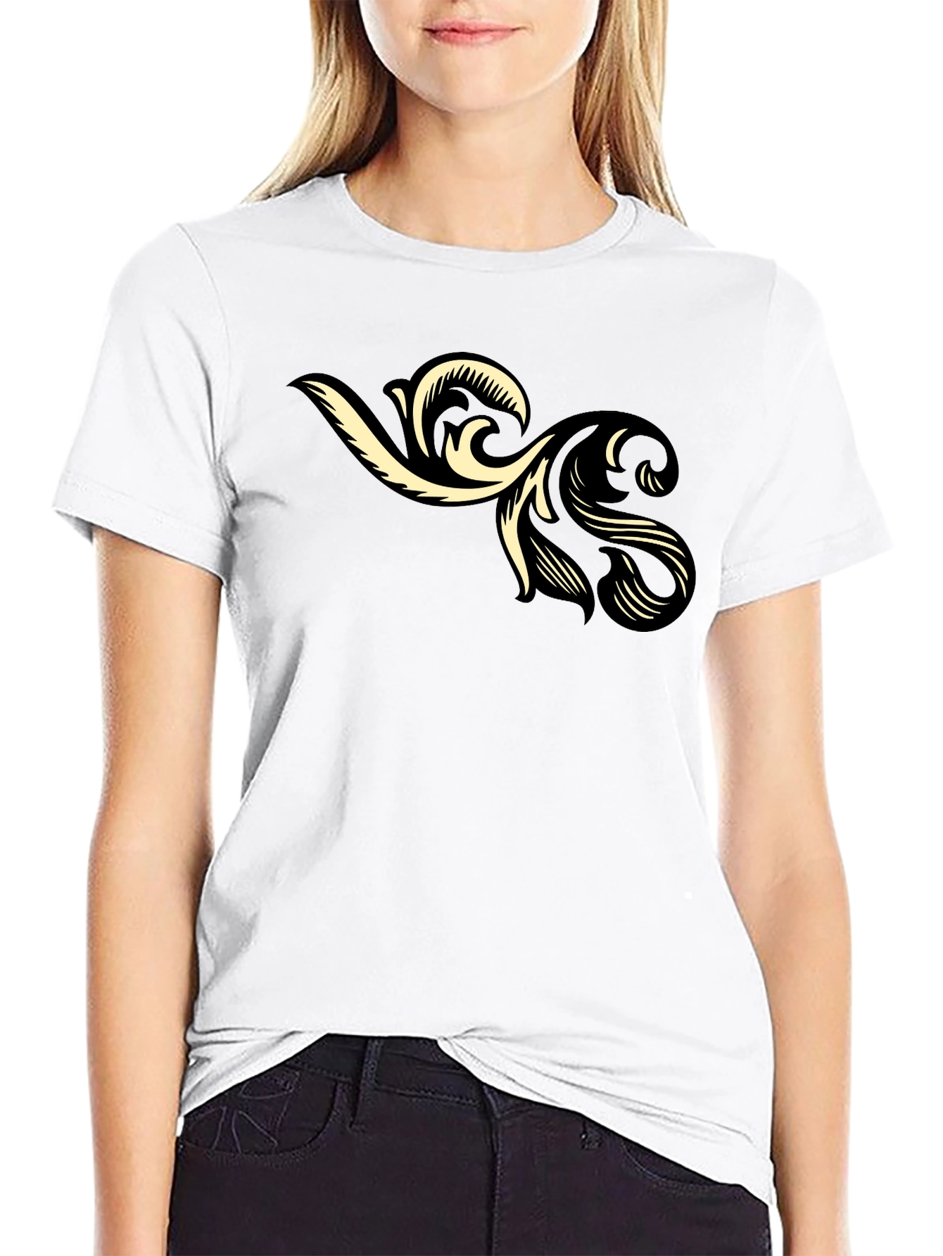 Stylish Black T-Shirt with Floral Graphic Print