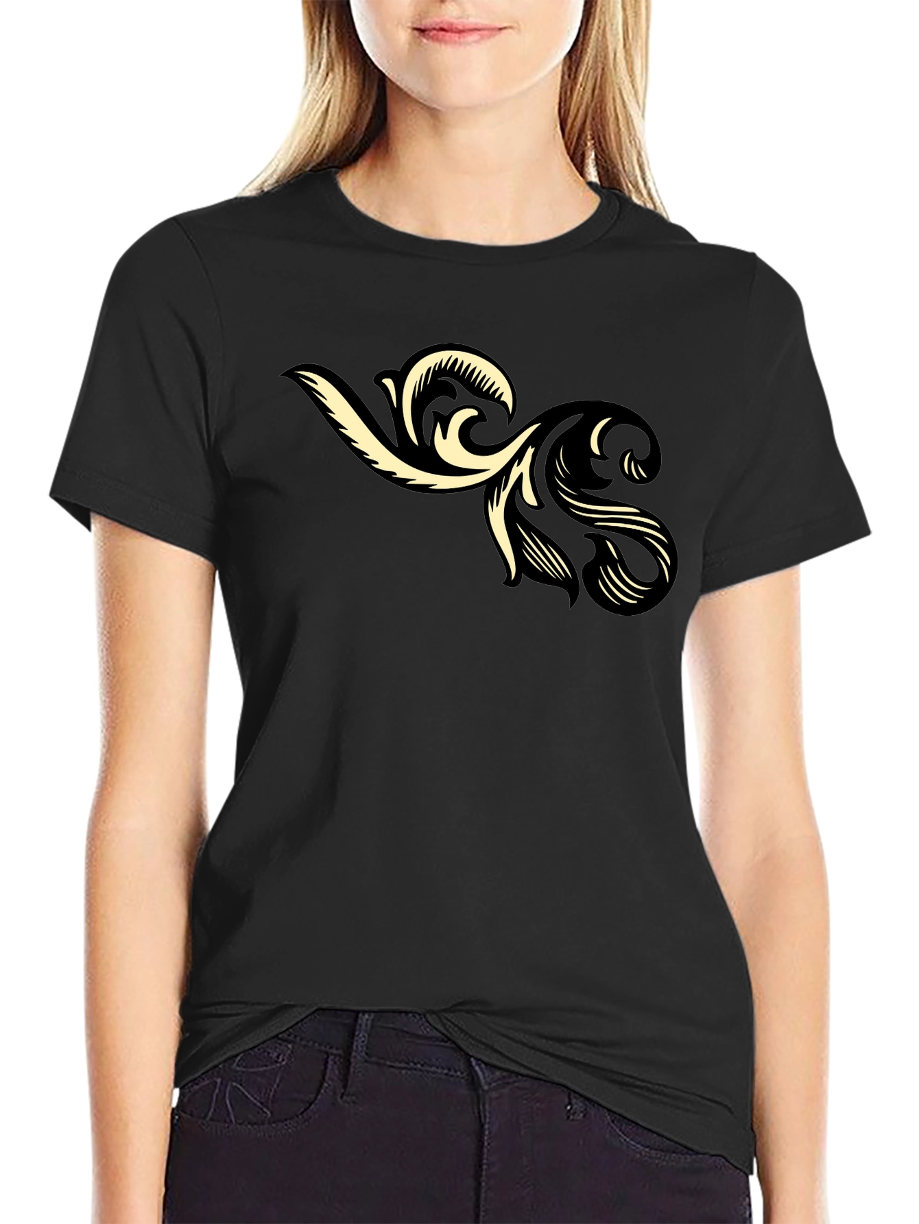 Stylish Black T-Shirt with Floral Graphic Print
