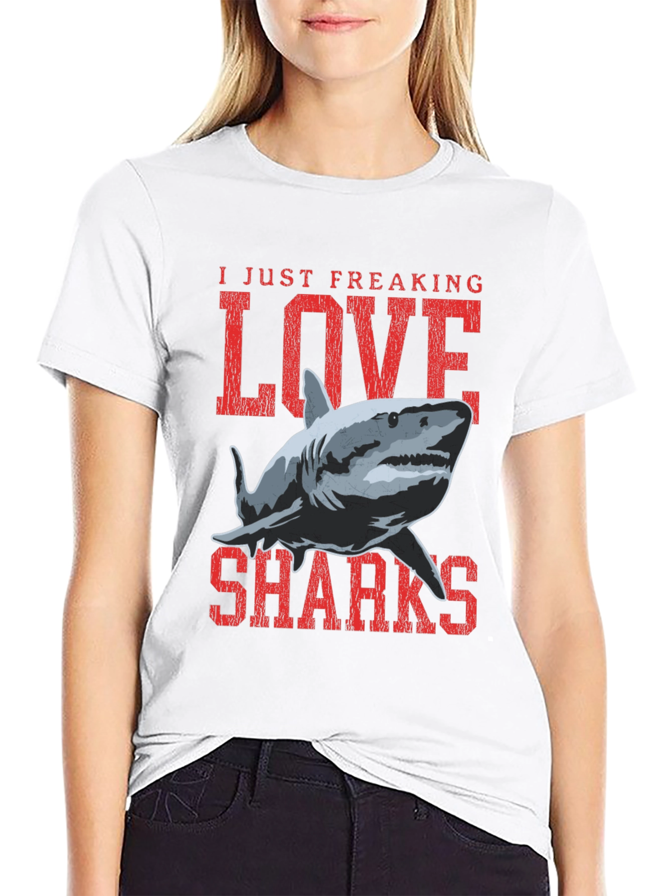 I Love Sharks Graphic T-Shirt - Black
