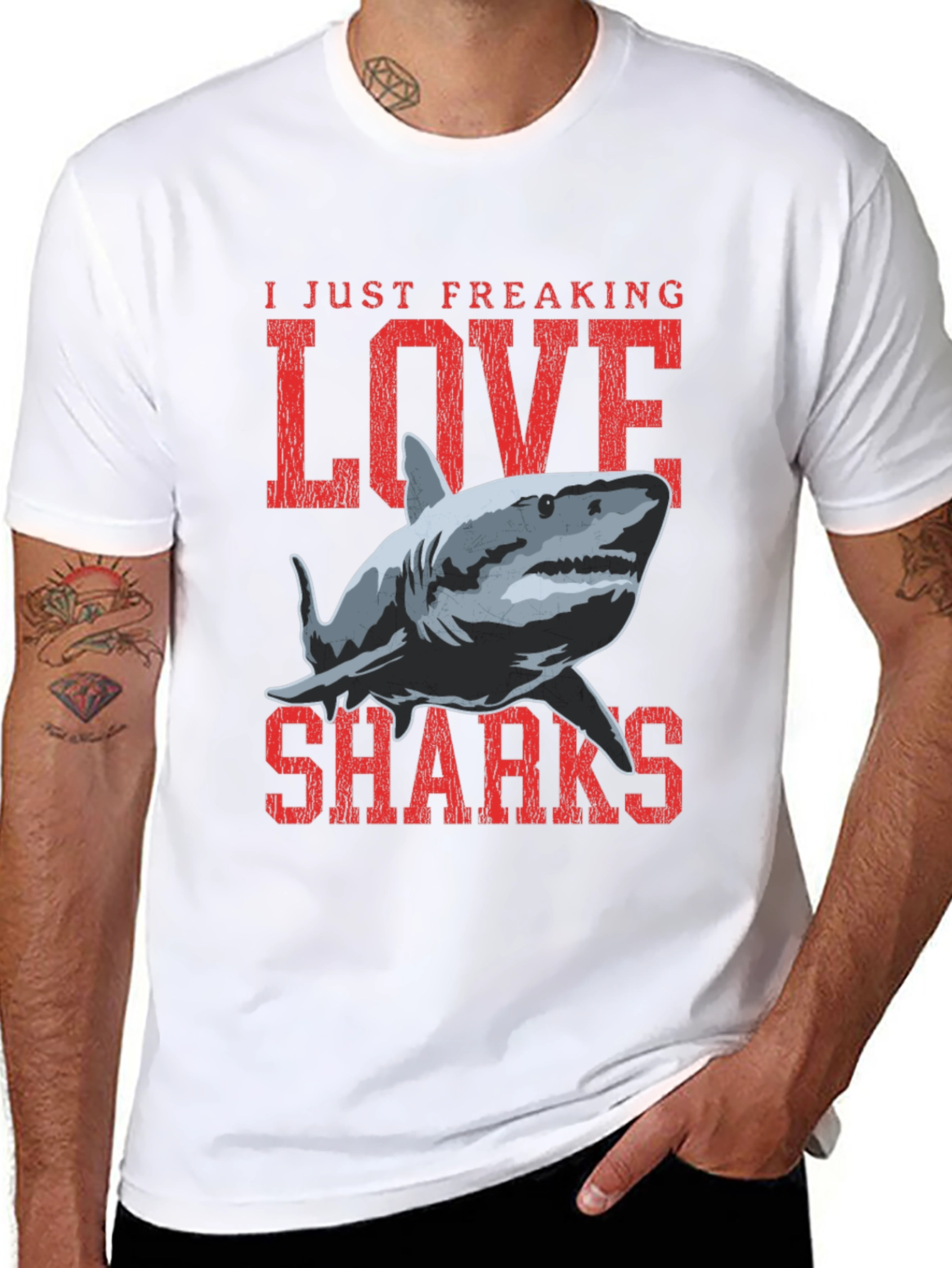 I Love Sharks Graphic T-Shirt - Black