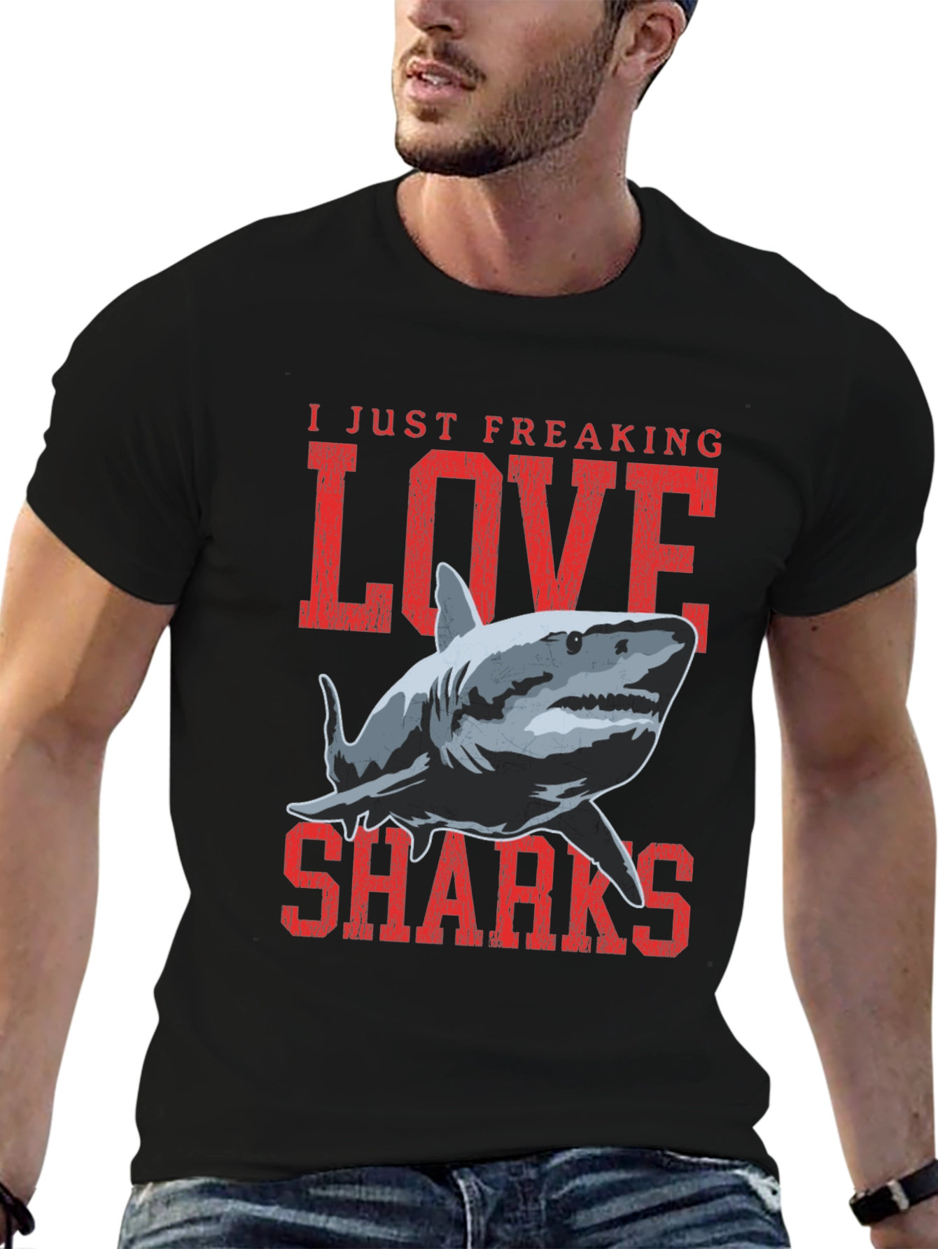 I Love Sharks Graphic T-Shirt - Black