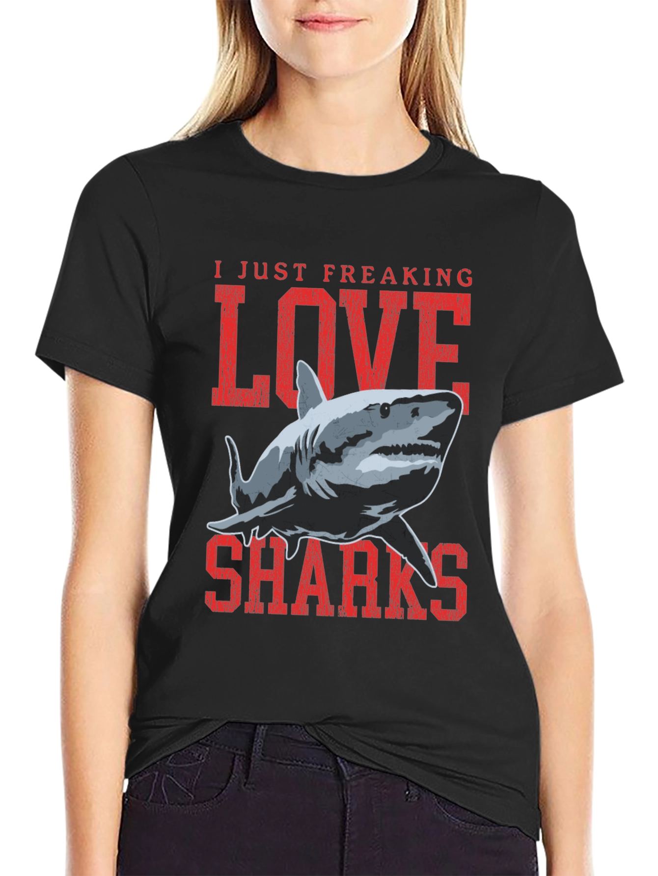 I Love Sharks Graphic T-Shirt - Black