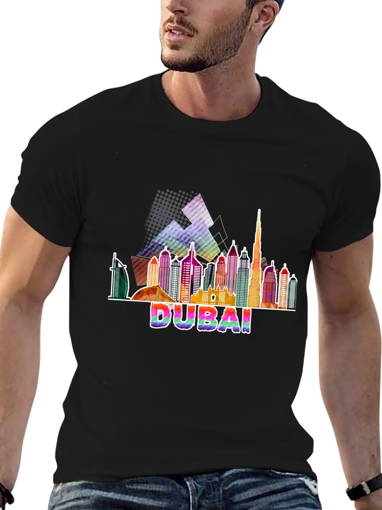 Dubai Skyline Graphic Tee - Mens Black T-Shirt