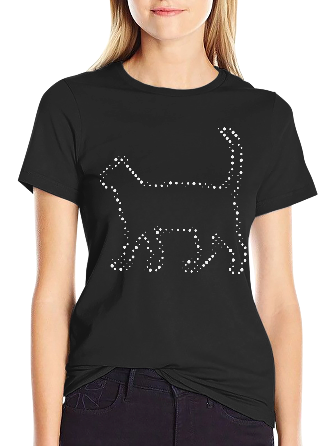 Cool Cat Dot Art Black T-Shirt