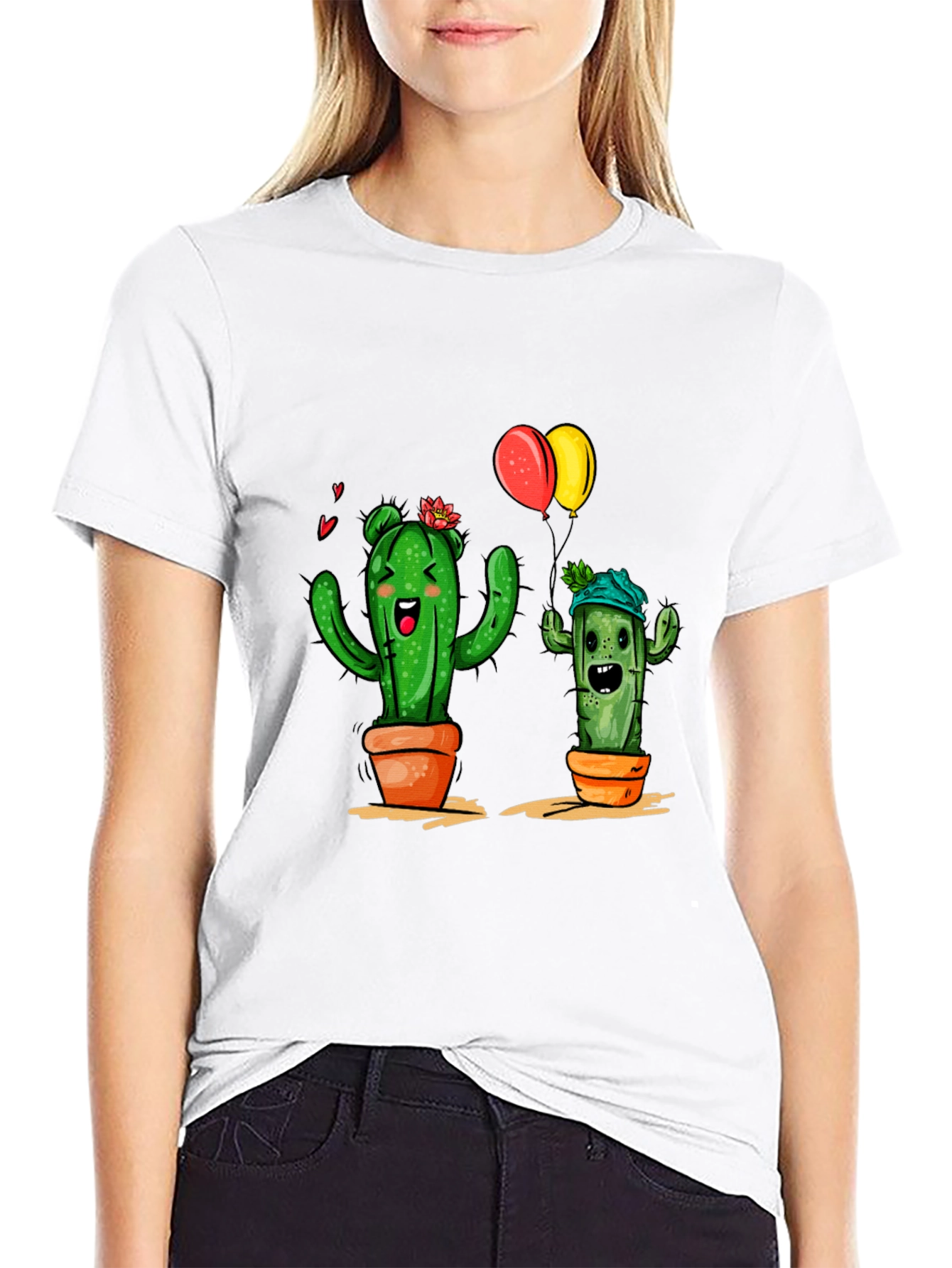 Cactus Love Graphic Tee - Black Cotton T-Shirt