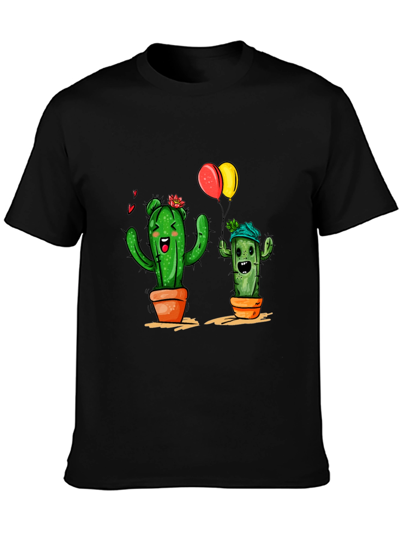 Cactus Love Graphic Tee - Black Cotton T-Shirt