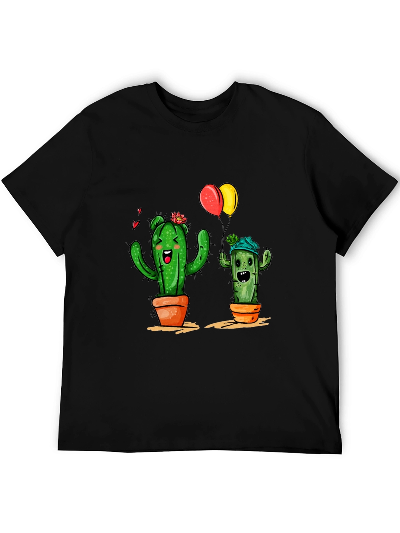 Cactus Love Graphic Tee - Black Cotton T-Shirt