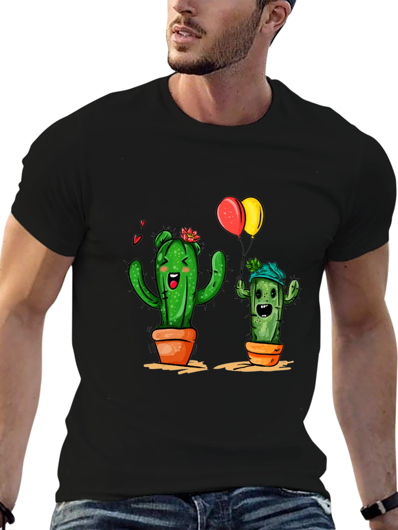 Cactus Love Graphic Tee - Black Cotton T-Shirt