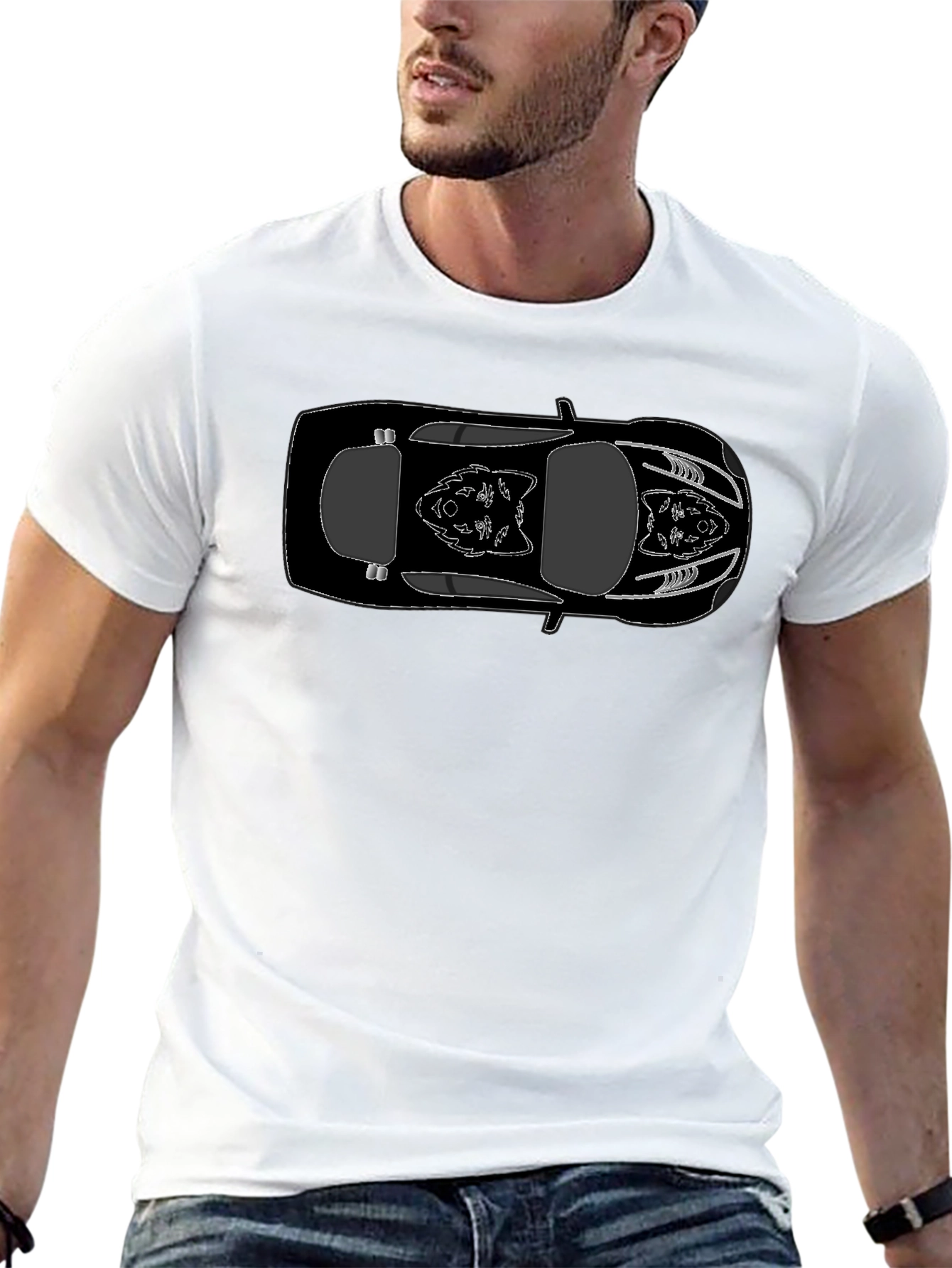 Black Car Outline Graphic Tee - Cool Automotive Shirt