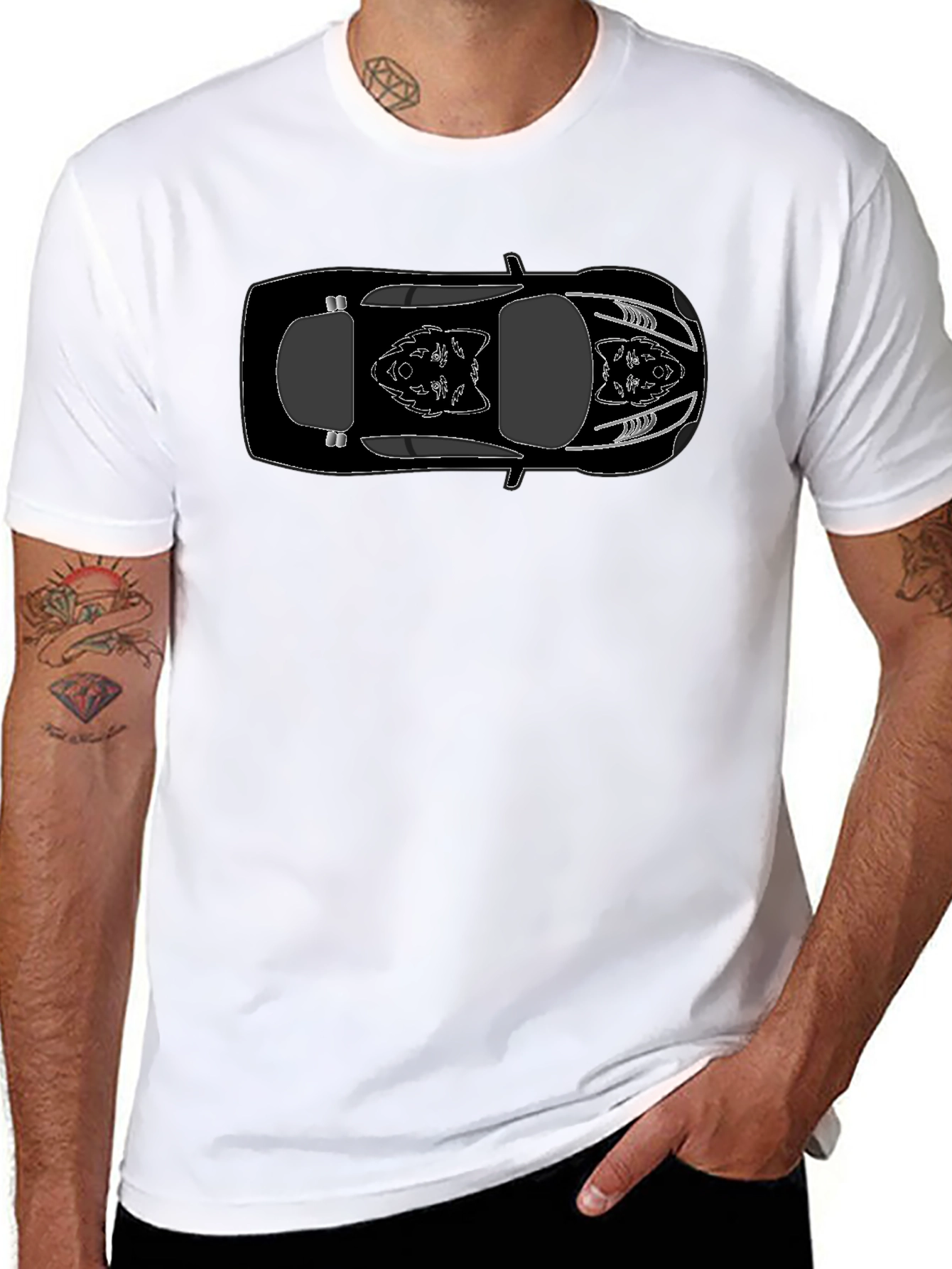 Black Car Outline Graphic Tee - Cool Automotive Shirt