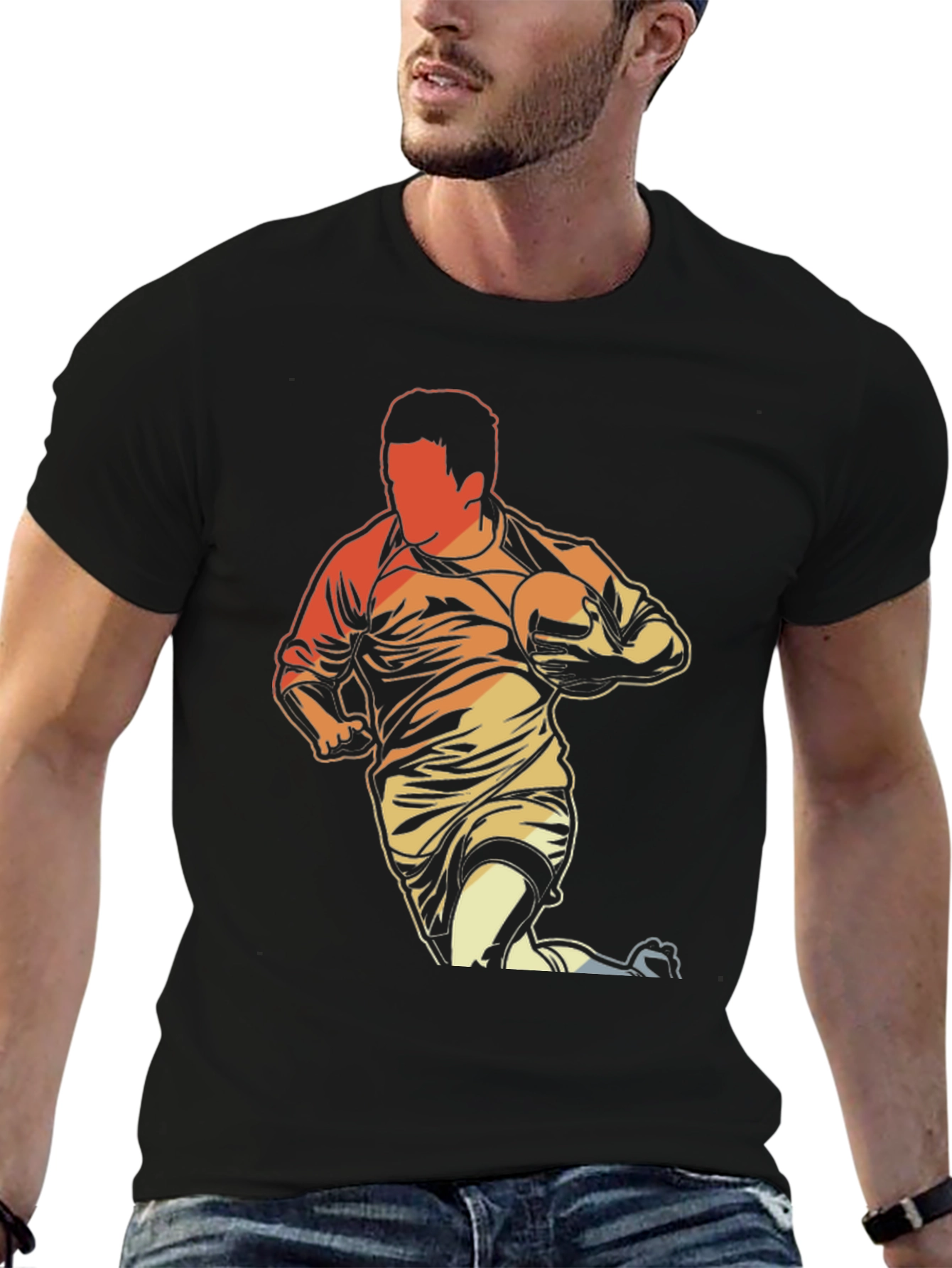 Rugby Player Graphic T-Shirt - Black