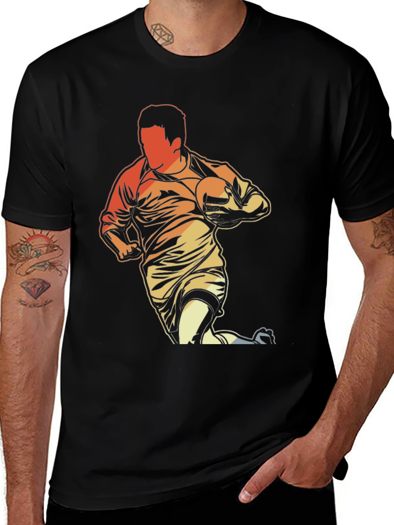 Rugby Player Graphic T-Shirt - Black