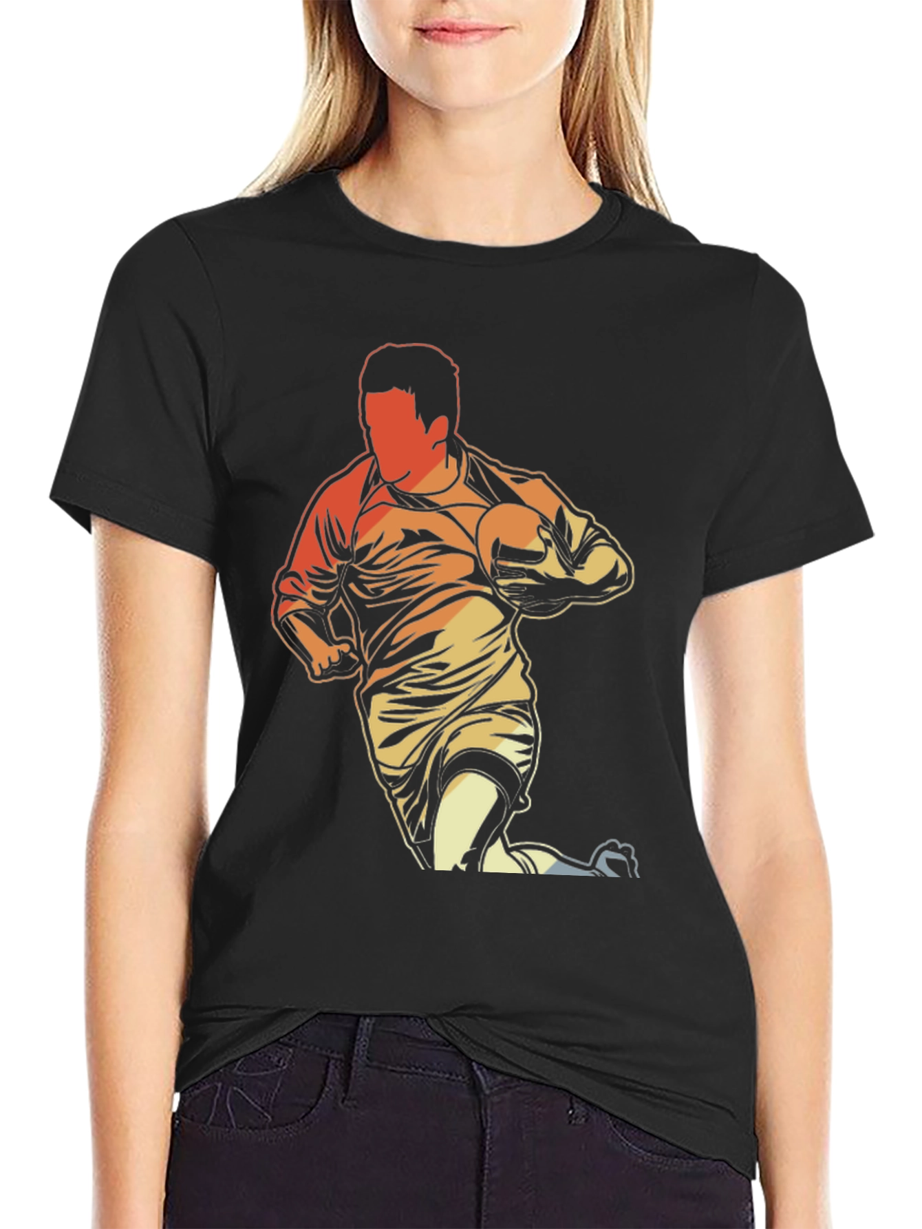Rugby Player Graphic T-Shirt - Black