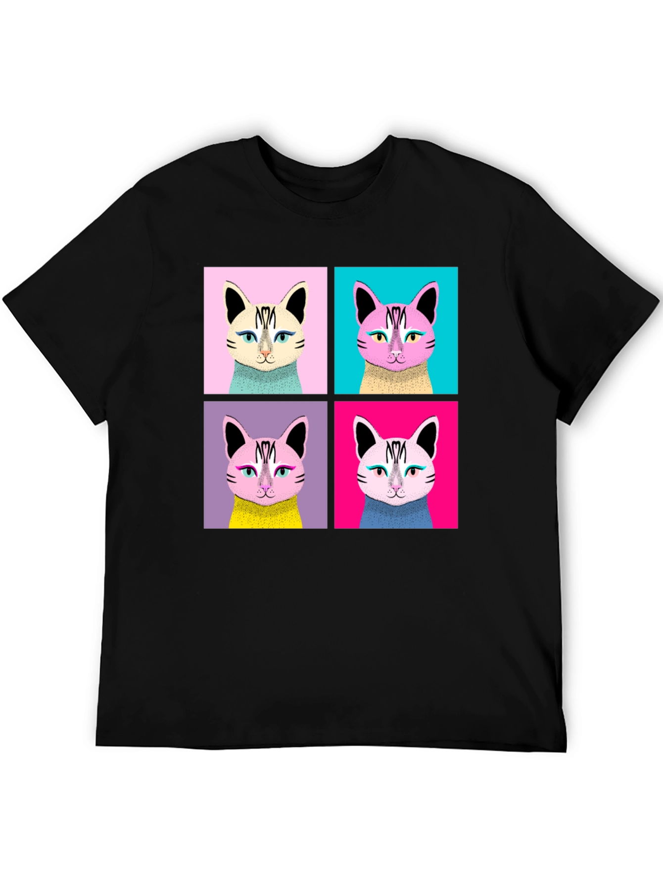 Pop Art Cat Graphic Black T-Shirt