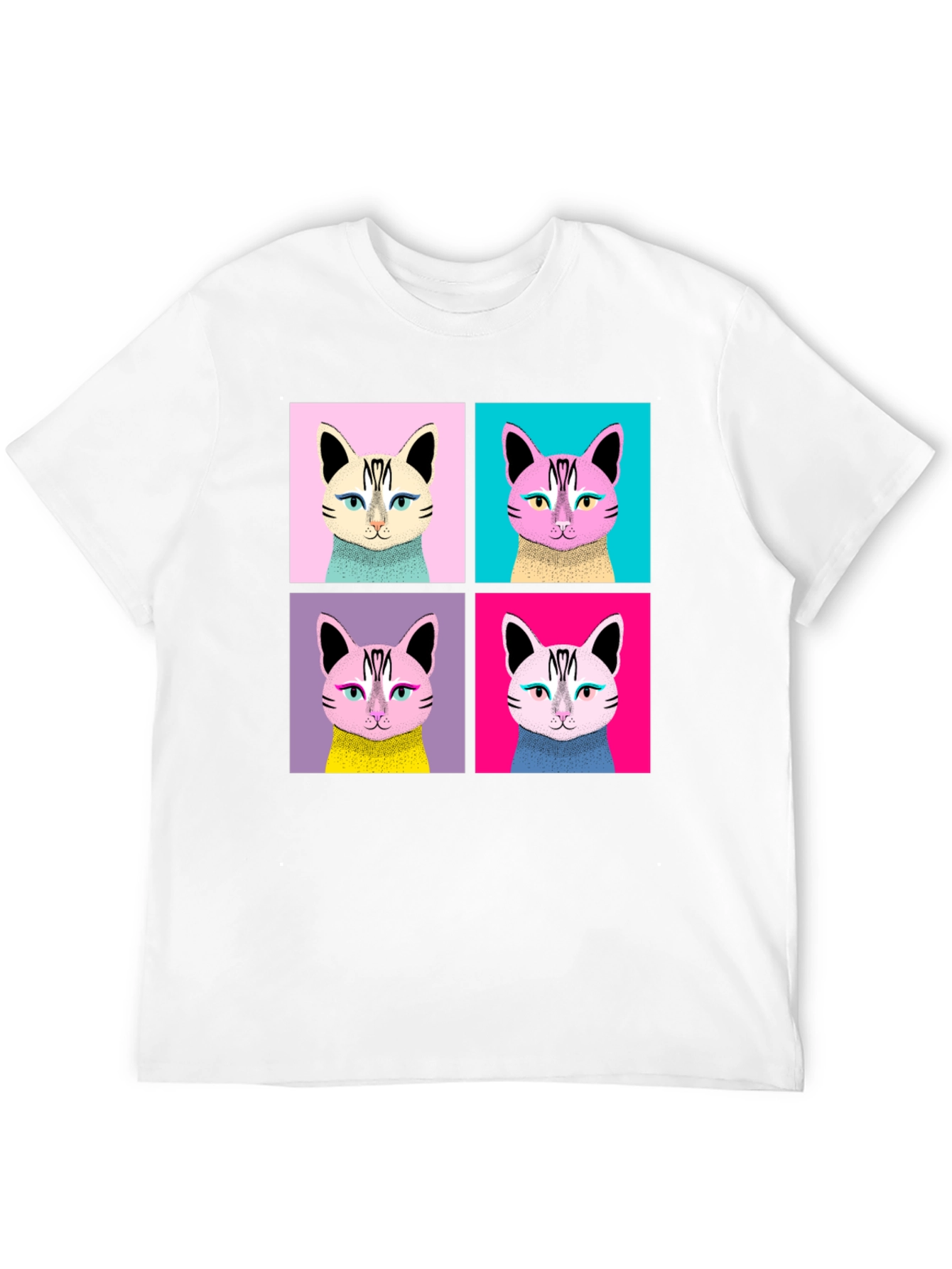 Pop Art Cat Graphic Black T-Shirt