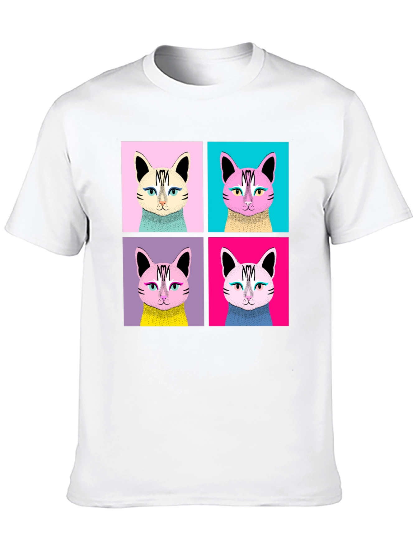 Pop Art Cat Graphic Black T-Shirt