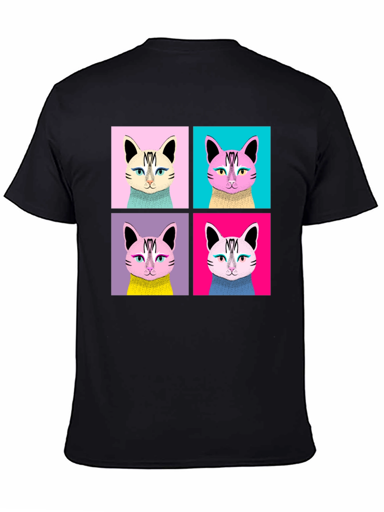 Pop Art Cat Graphic Black T-Shirt