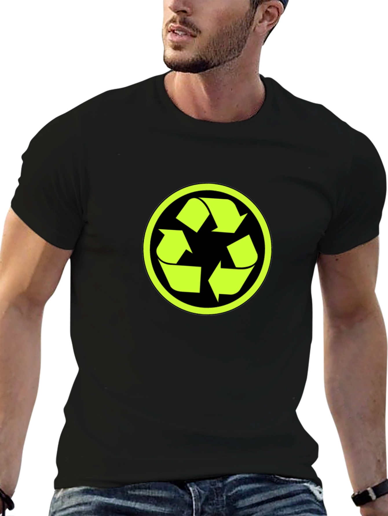 Eco-Friendly Black T-Shirt with Recycle Logo