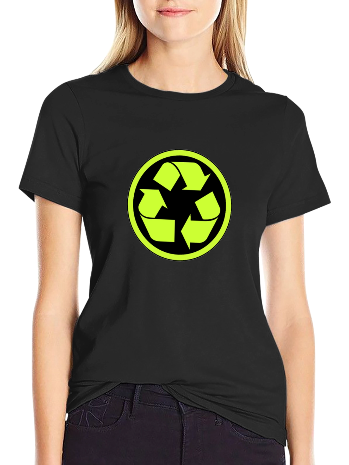 Eco-Friendly Black T-Shirt with Recycle Logo