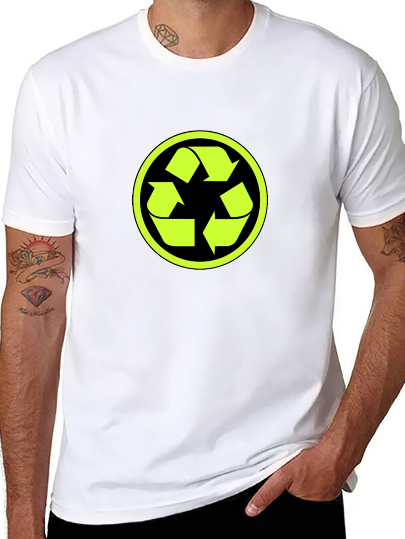 Eco-Friendly Black T-Shirt with Recycle Logo