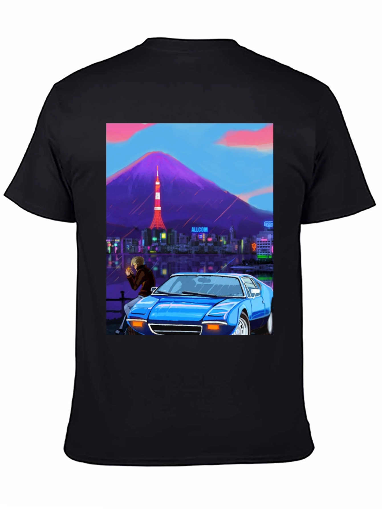 Tokyo Nights Graphic Tee - Blue Car & Cityscape