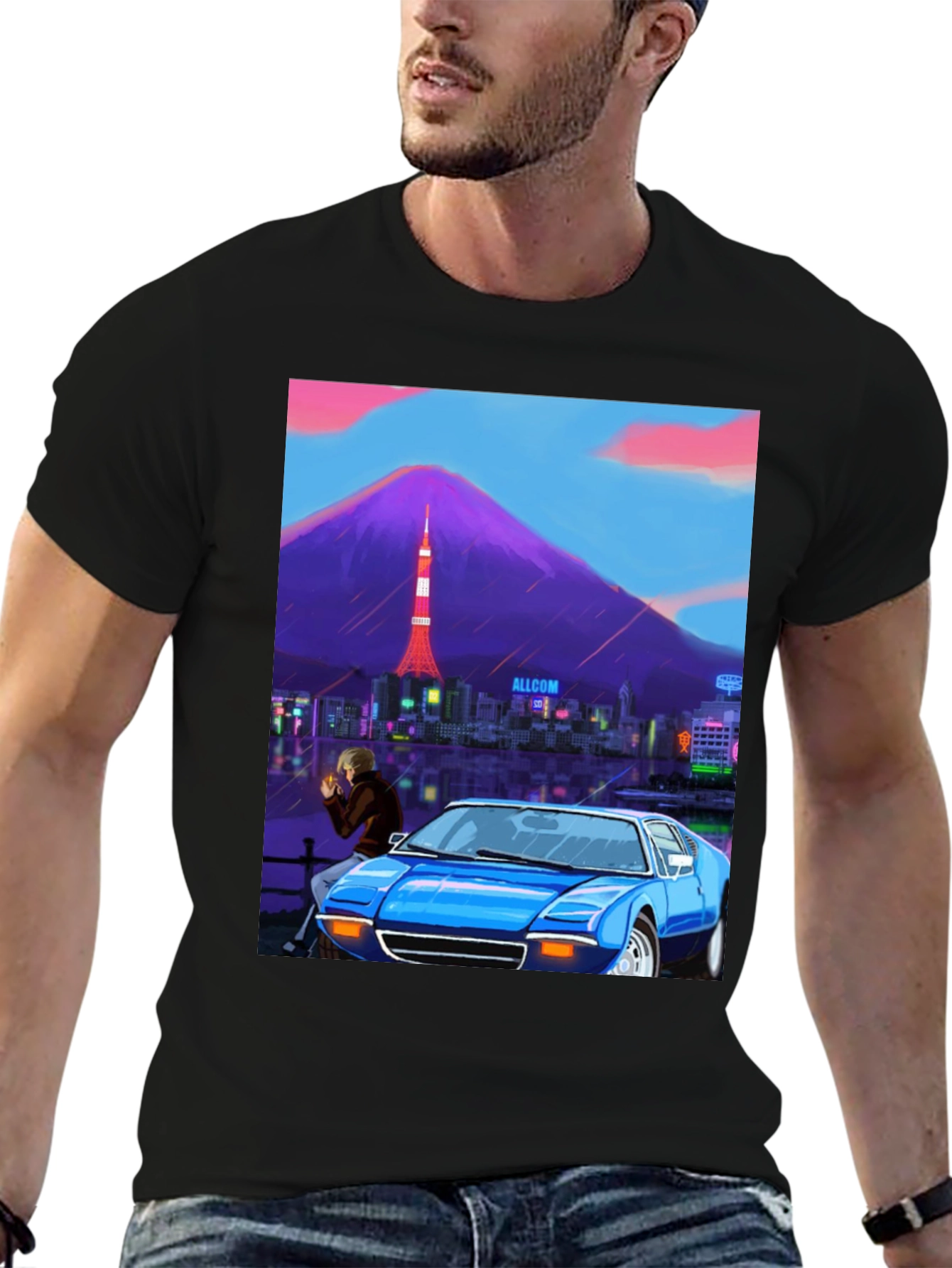 Tokyo Nights Graphic Tee - Blue Car & Cityscape