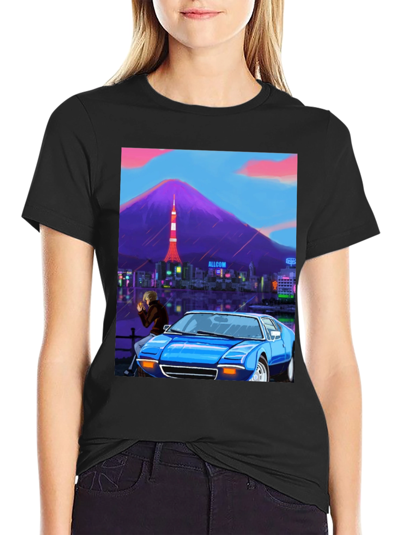 Tokyo Nights Graphic Tee - Blue Car & Cityscape