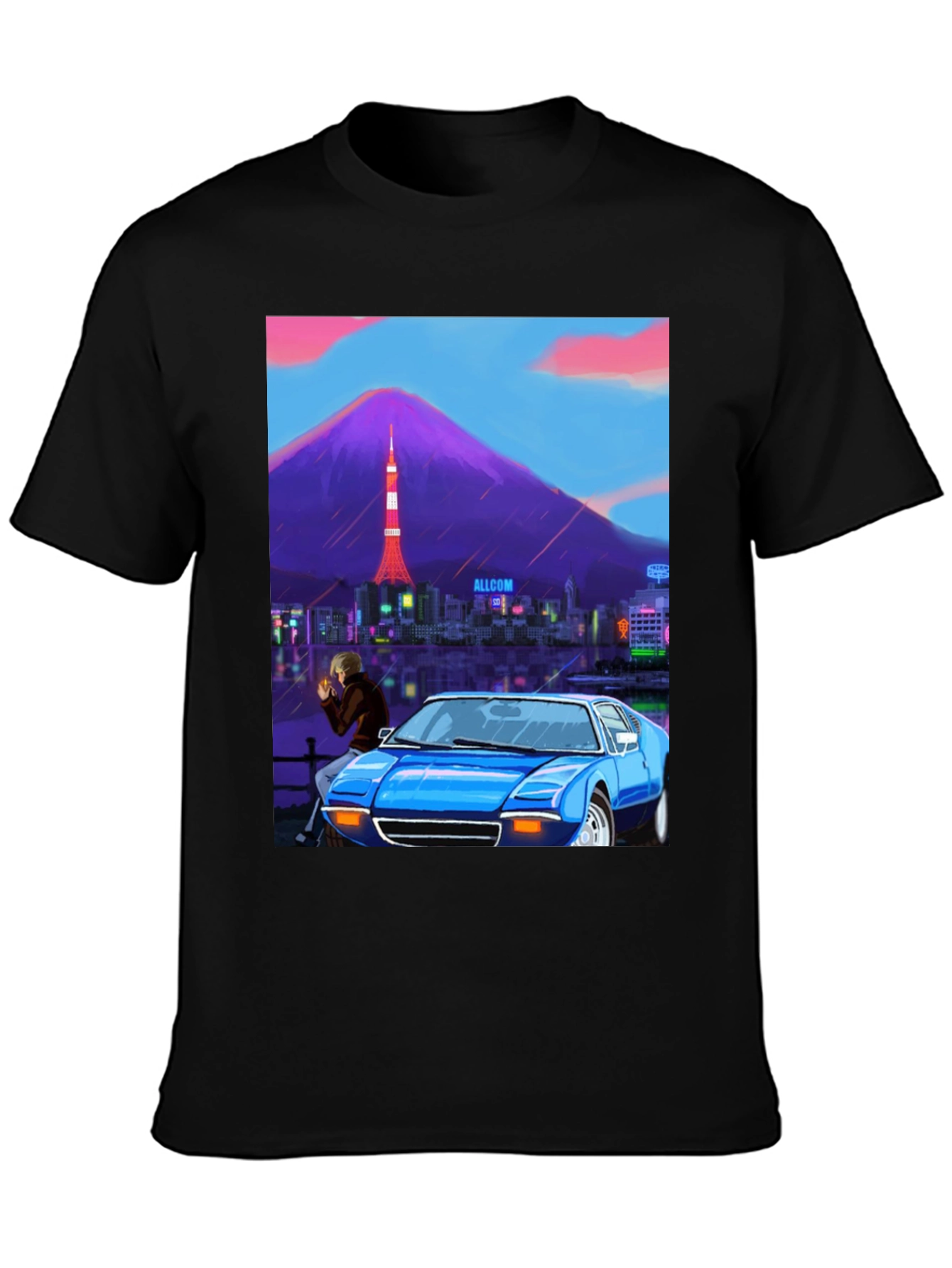 Tokyo Nights Graphic Tee - Blue Car & Cityscape