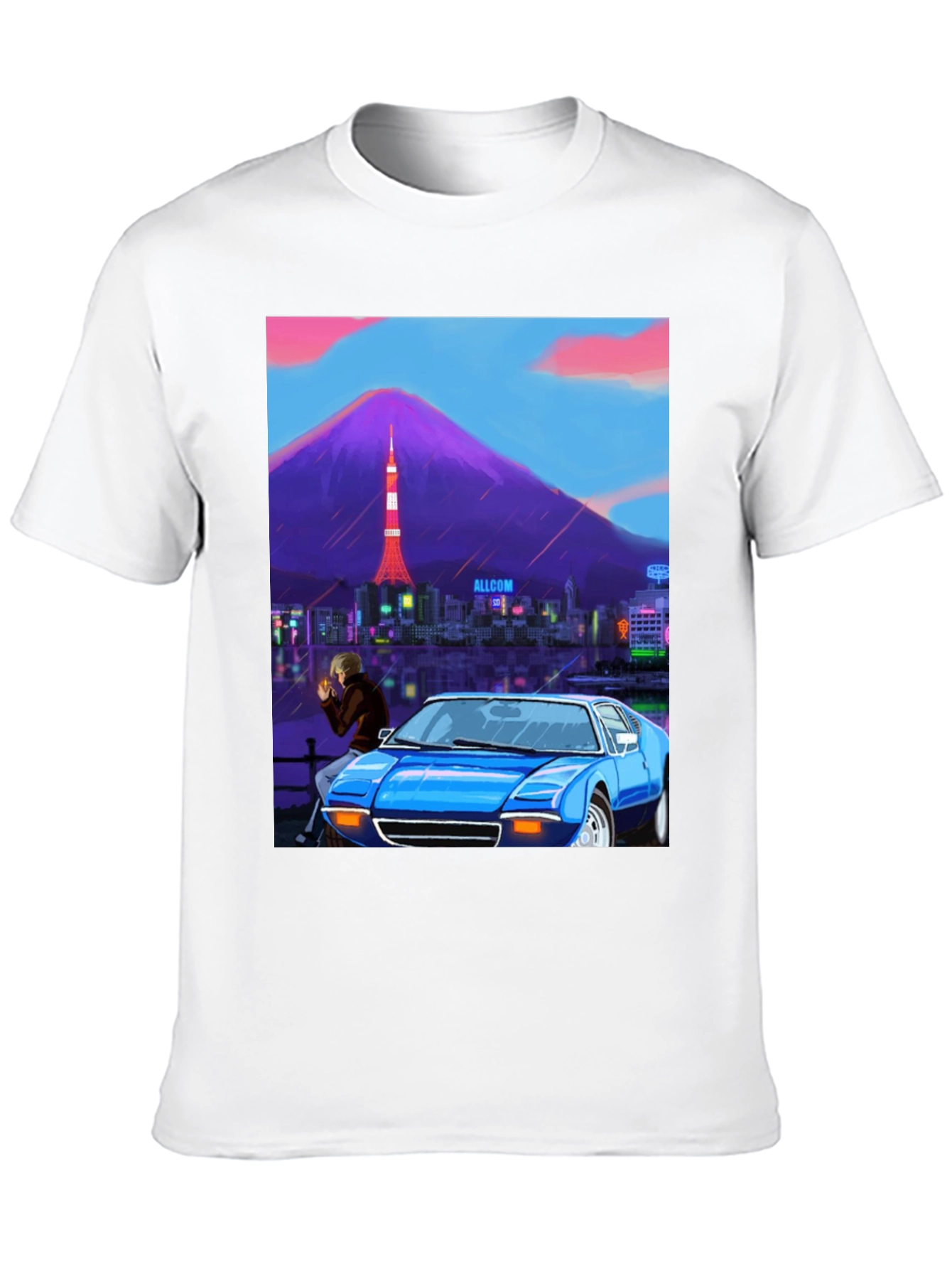 Tokyo Nights Graphic Tee - Blue Car & Cityscape