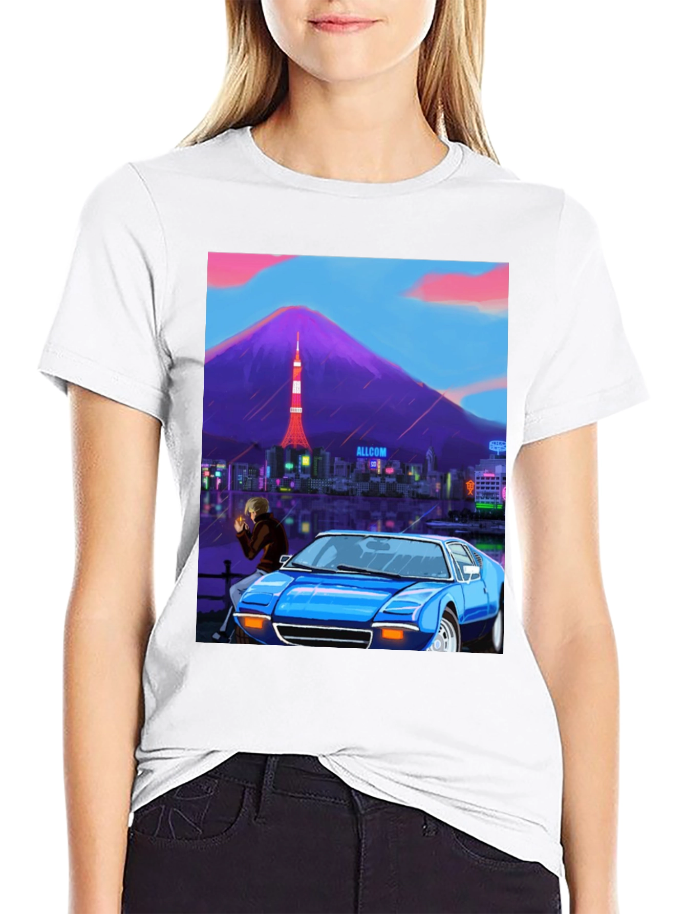 Tokyo Nights Graphic Tee - Blue Car & Cityscape
