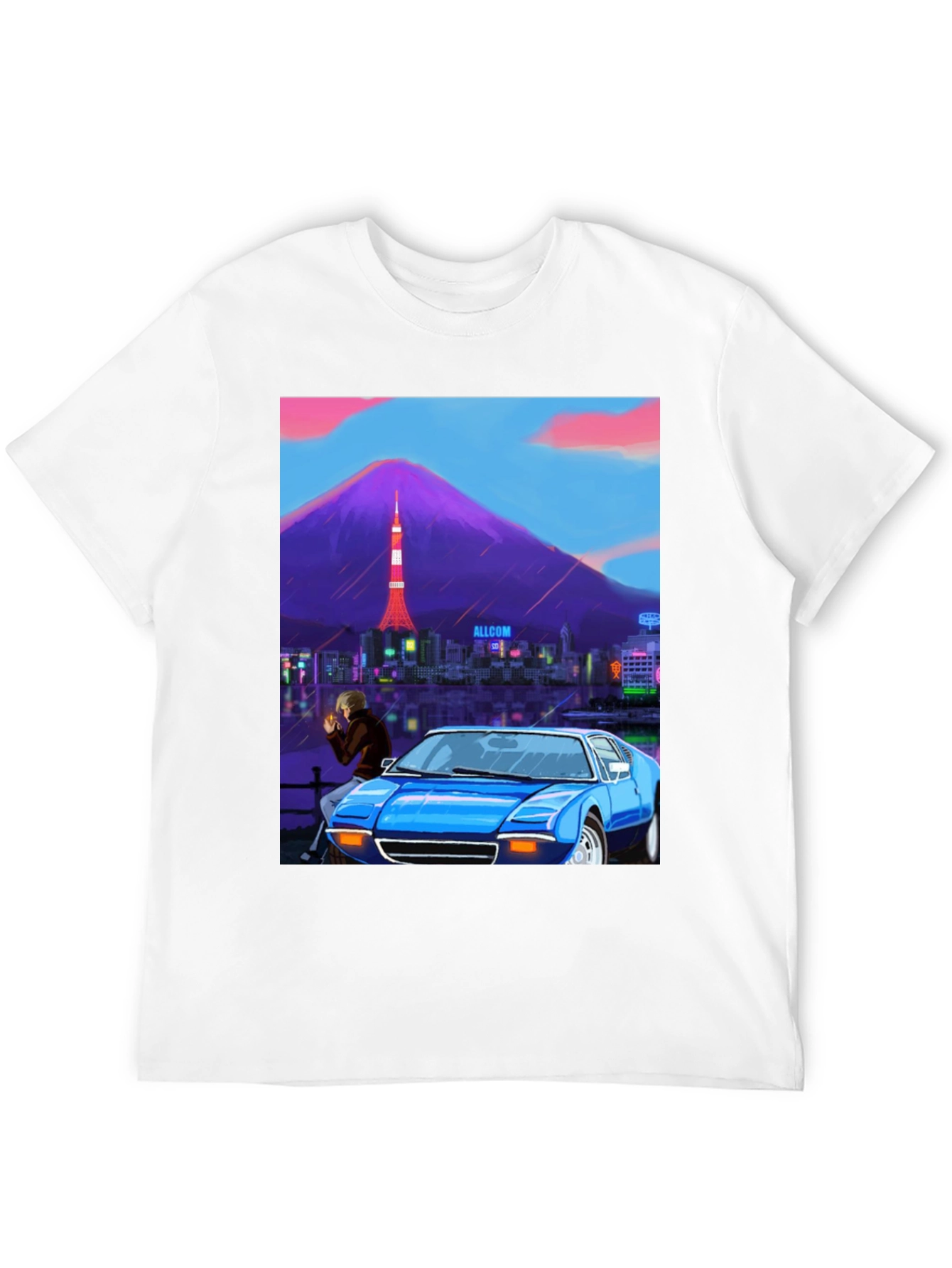 Tokyo Nights Graphic Tee - Blue Car & Cityscape