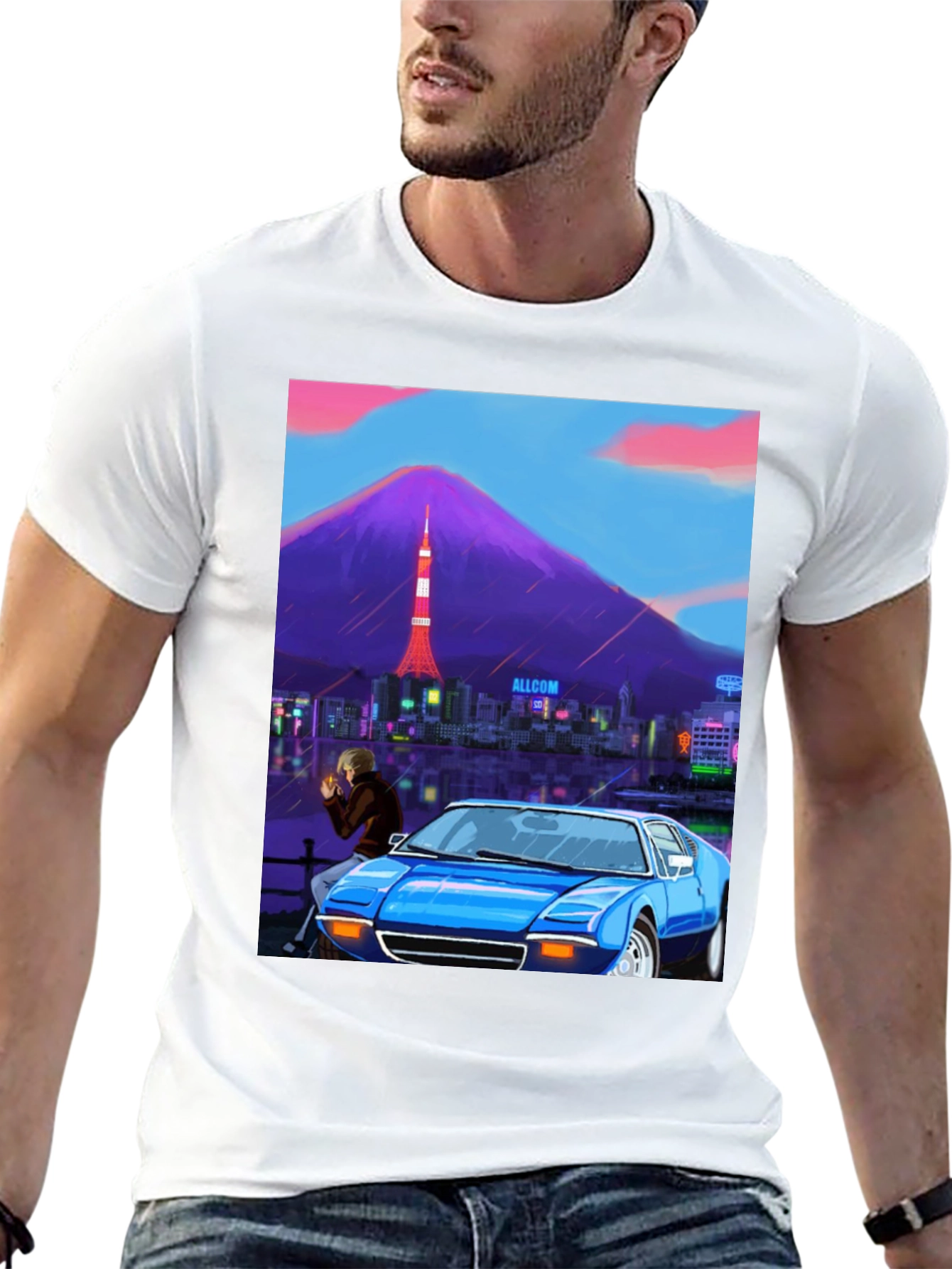 Tokyo Nights Graphic Tee - Blue Car & Cityscape