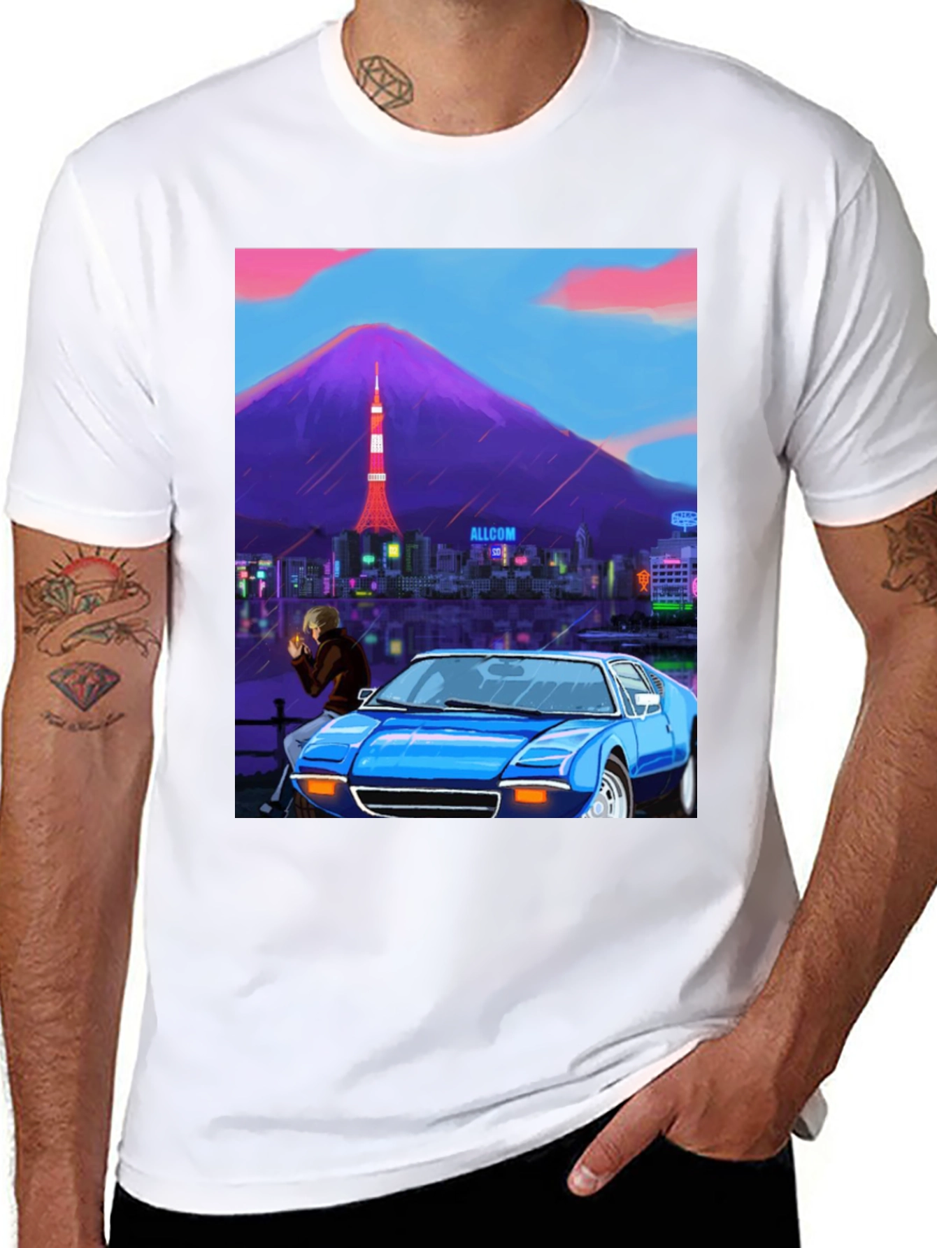 Tokyo Nights Graphic Tee - Blue Car & Cityscape