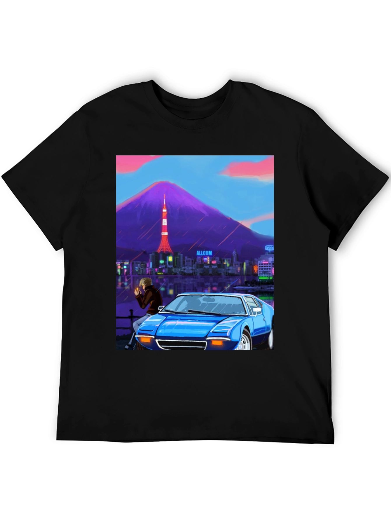 Tokyo Nights Graphic Tee - Blue Car & Cityscape