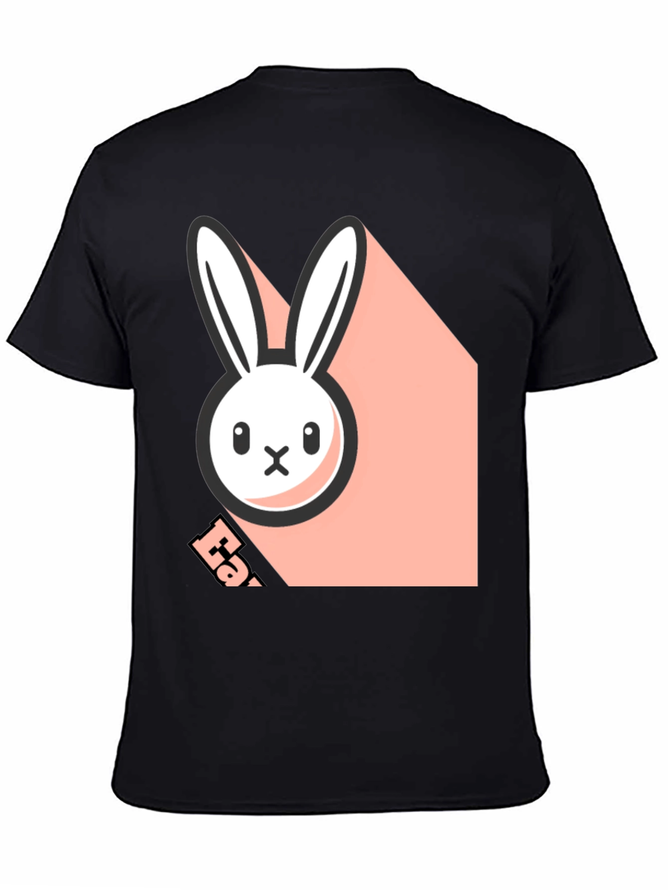 Black T-Shirt with Playful Bunny Graphic
