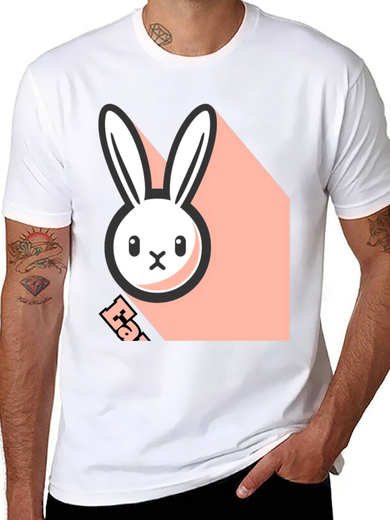 Black T-Shirt with Playful Bunny Graphic