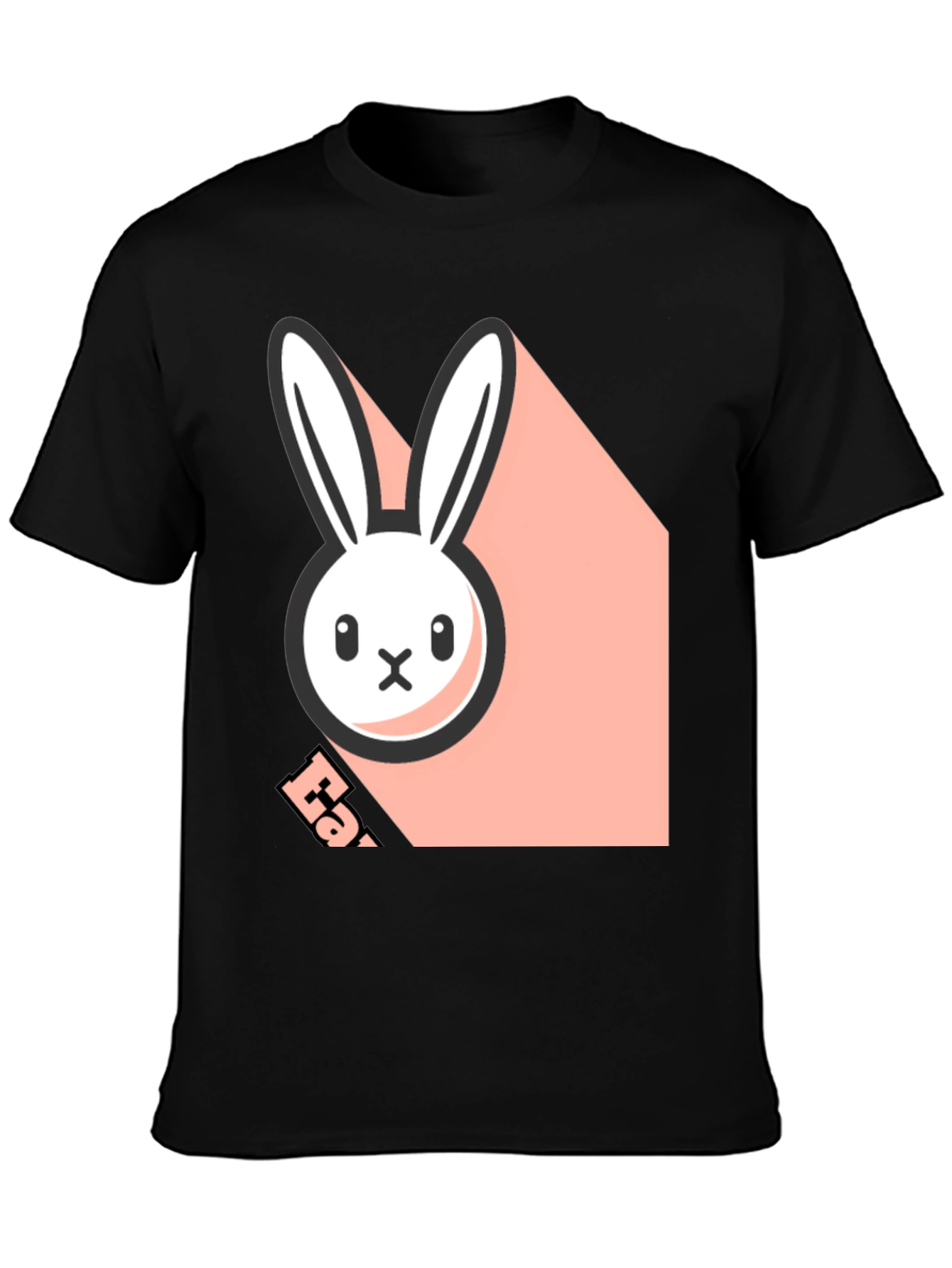 Black T-Shirt with Playful Bunny Graphic