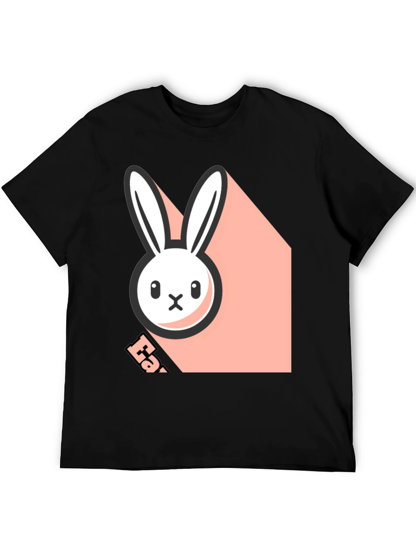 Black T-Shirt with Playful Bunny Graphic