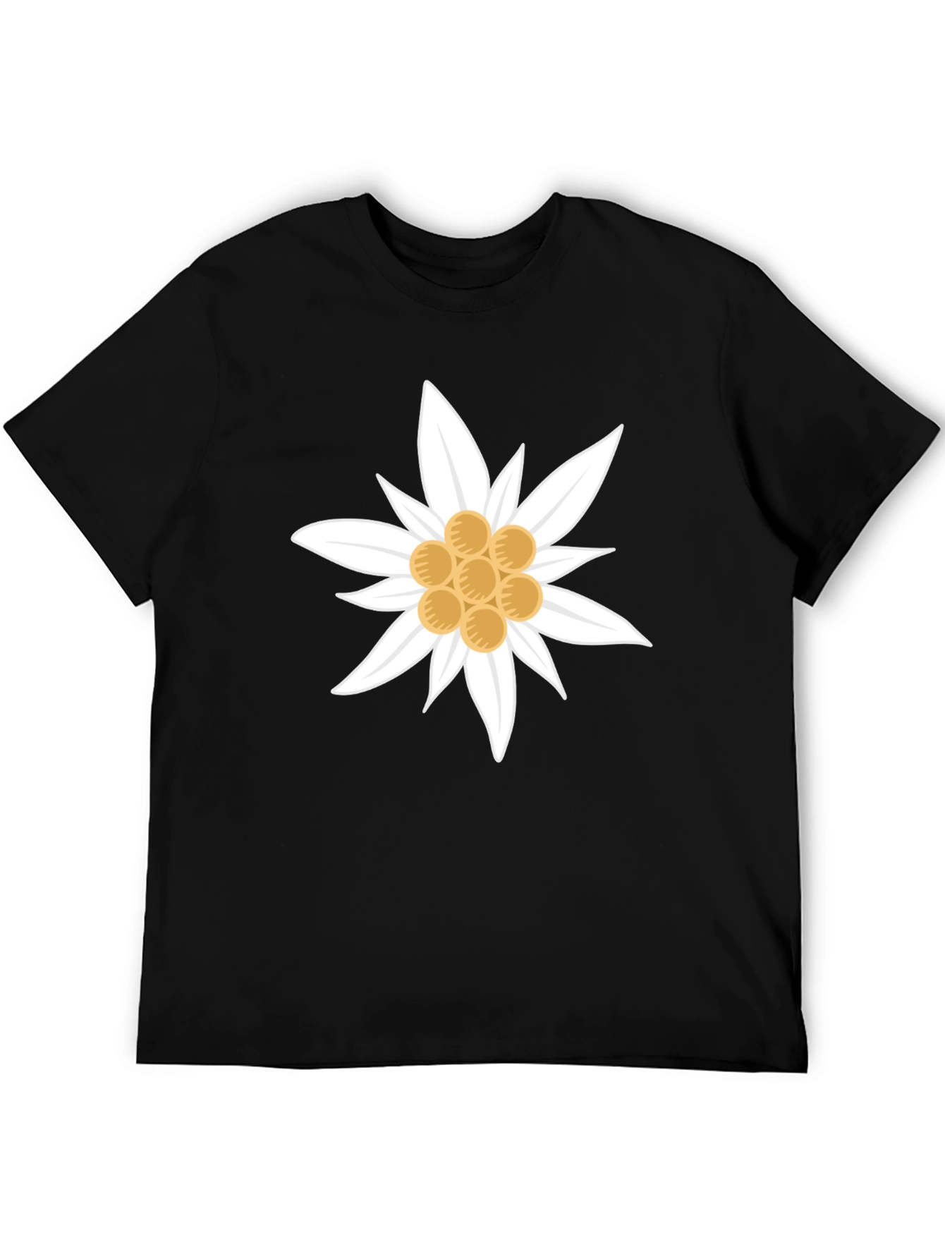 Edelweiss Flower Graphic T-Shirt - Black Cotton Tee