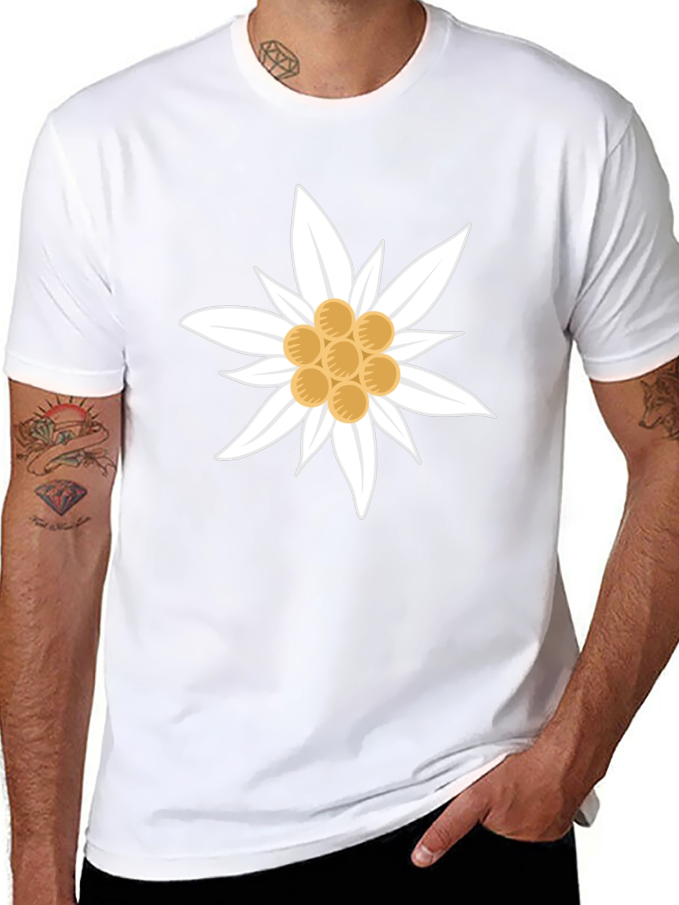 Edelweiss Flower Graphic T-Shirt - Black Cotton Tee
