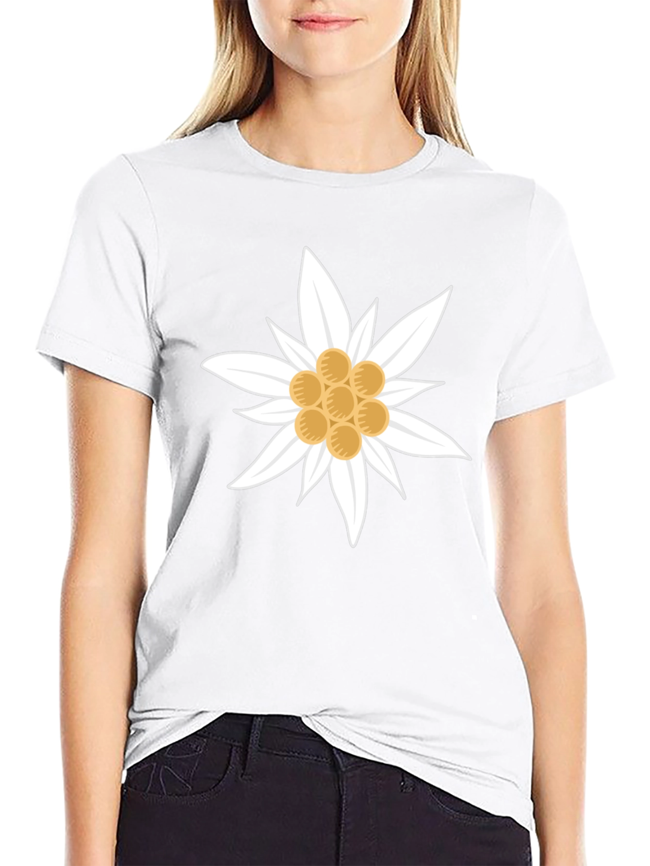 Edelweiss Flower Graphic T-Shirt - Black Cotton Tee